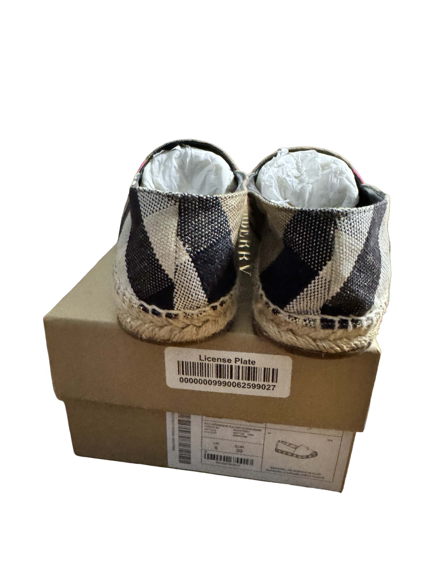 Burberry Neon Pink Tape & House Check Canvas Espadrilles Size 39 W/ Box