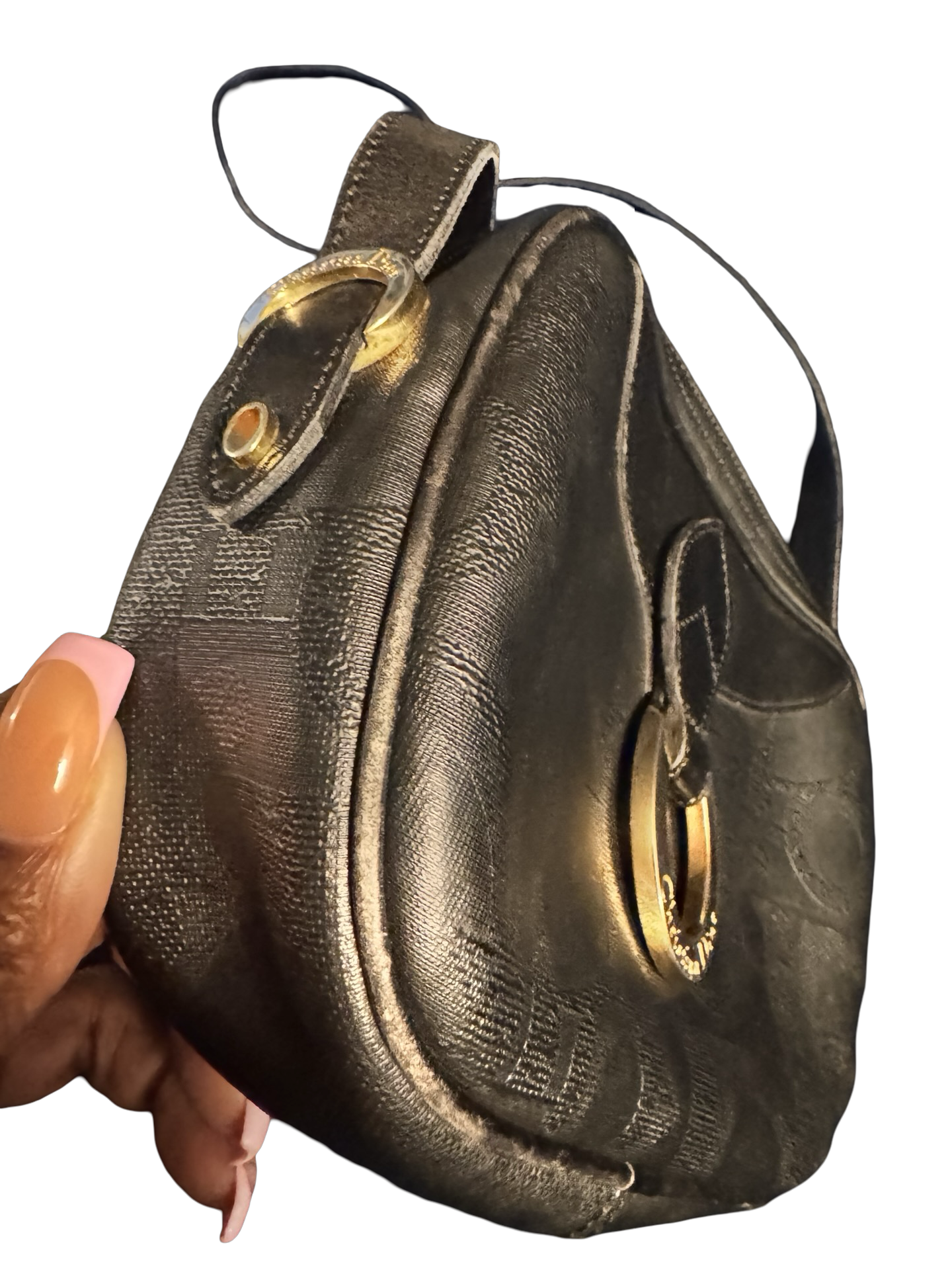 Christian Dior Oblique Crossbody Bag (Vintage)– Black Monogram with Gold Buckle