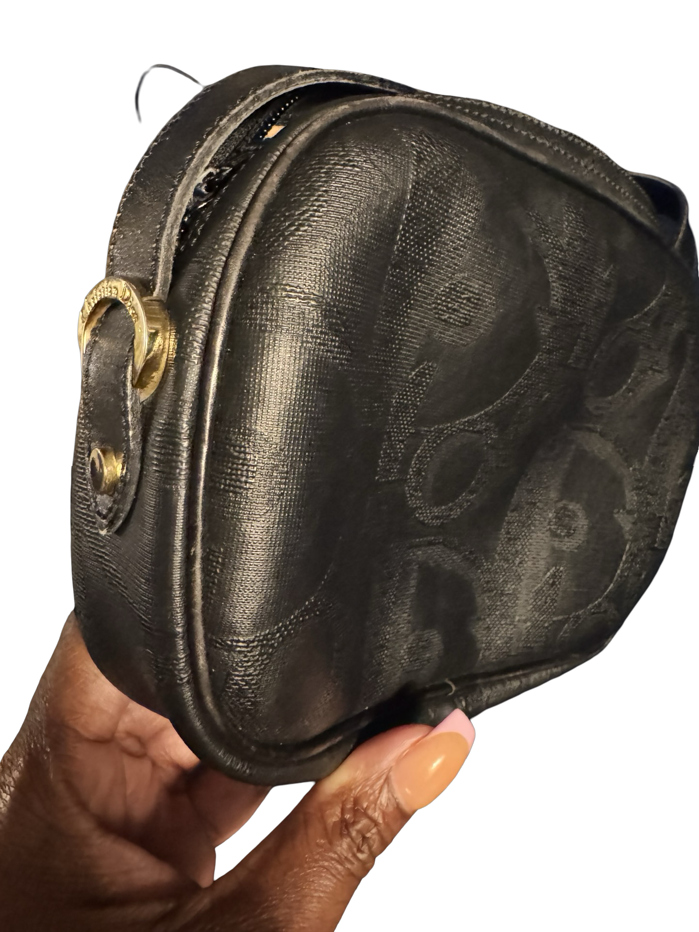 Christian Dior Oblique Crossbody Bag (Vintage)– Black Monogram with Gold Buckle