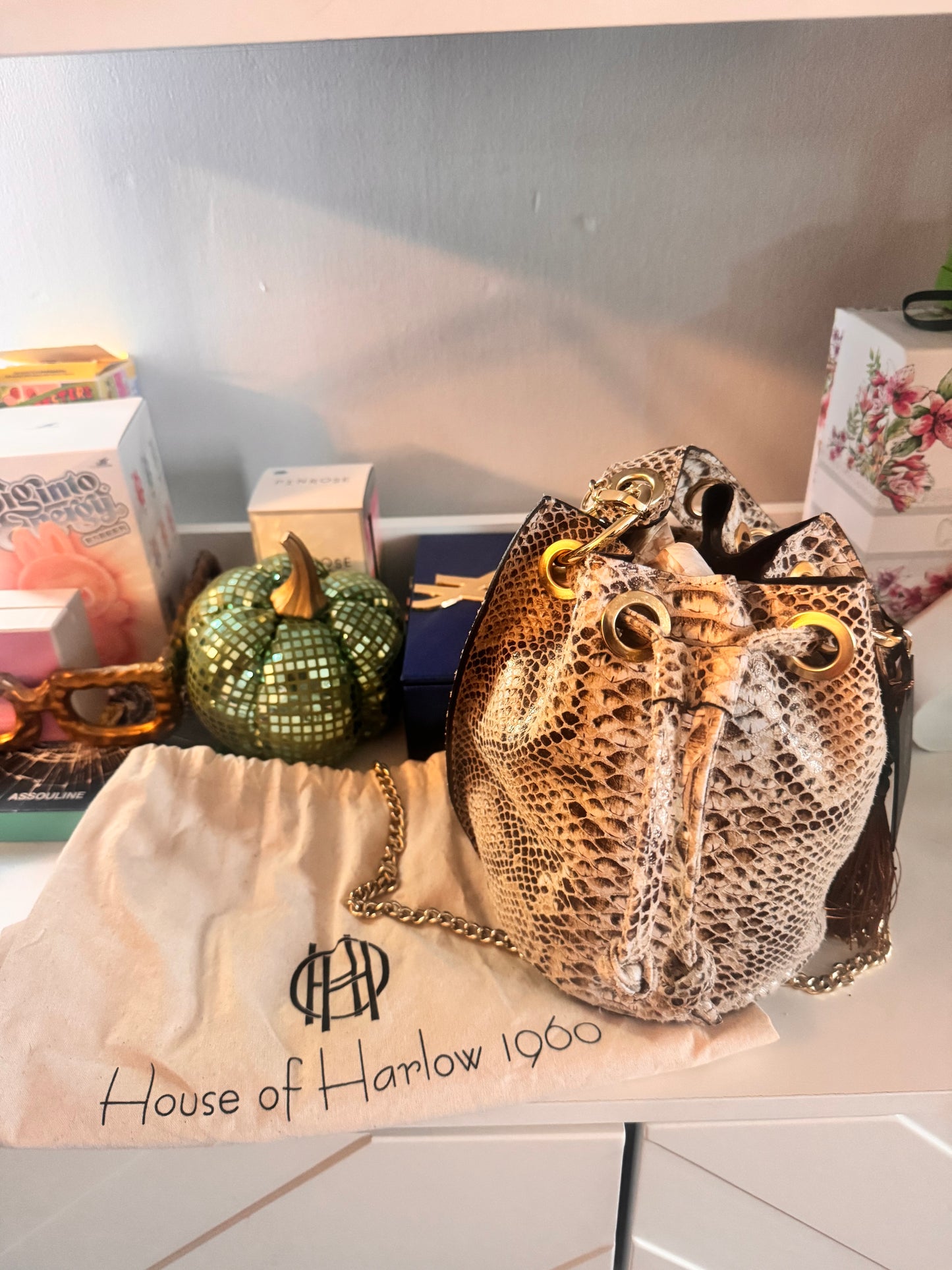House of Harlow 1960 Snakeskin Print Bucket Bag NWT