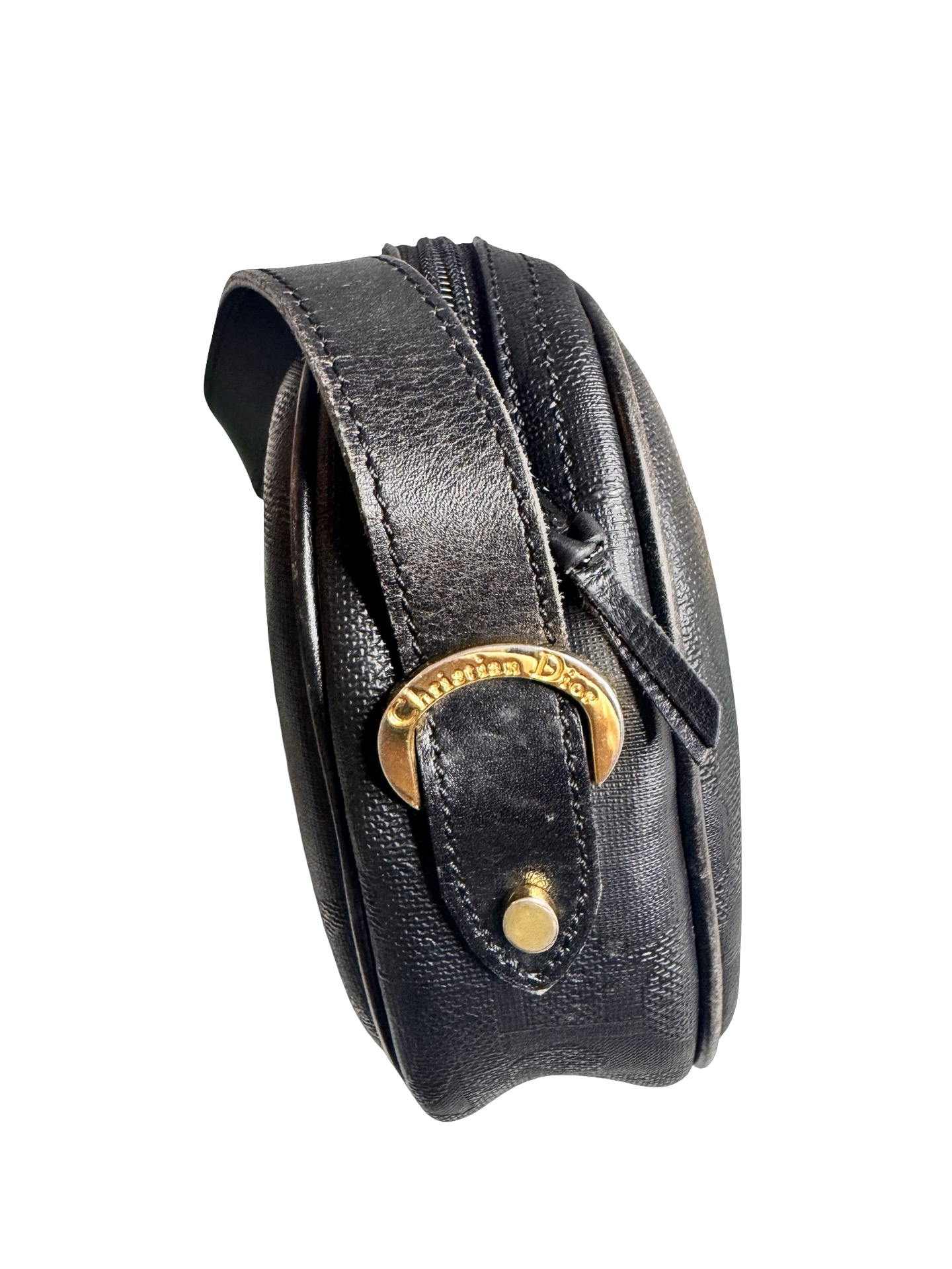 Christian Dior Oblique Crossbody Bag (Vintage)– Black Monogram with Gold Buckle