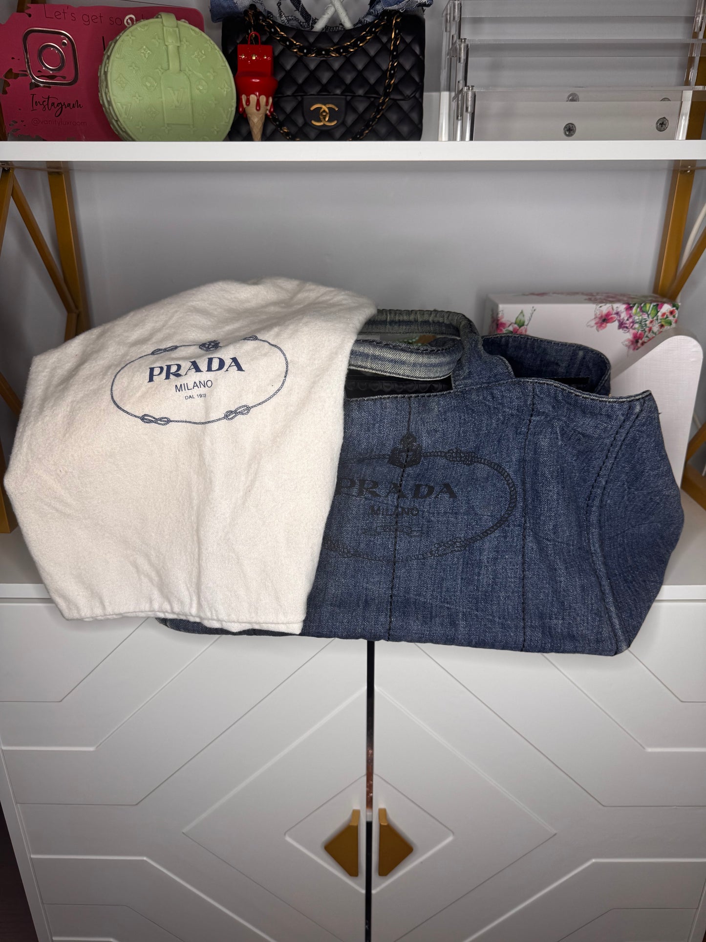 Prada Large Denim Canapa Tote (Preowned)