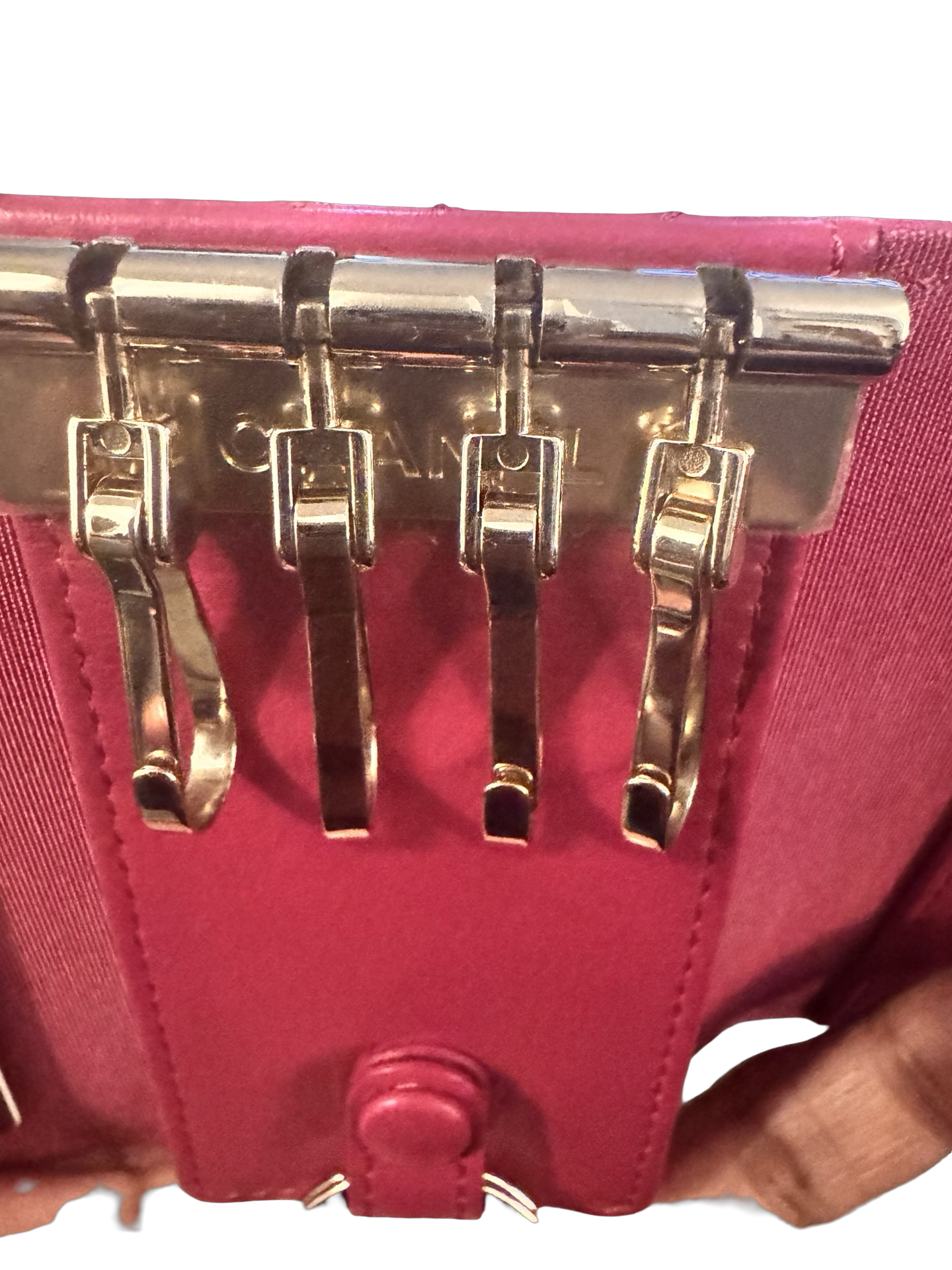 Chanel Camellia Stitch Lambskin Four Key Holder – Fuchsia with Gold Hardware