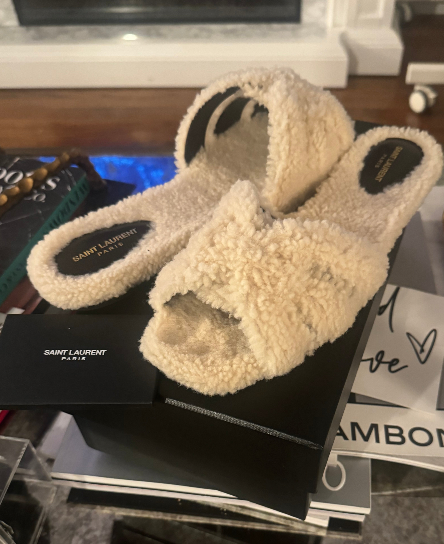 Saint Laurent Shearling Tribute Sandal ( Preowned)