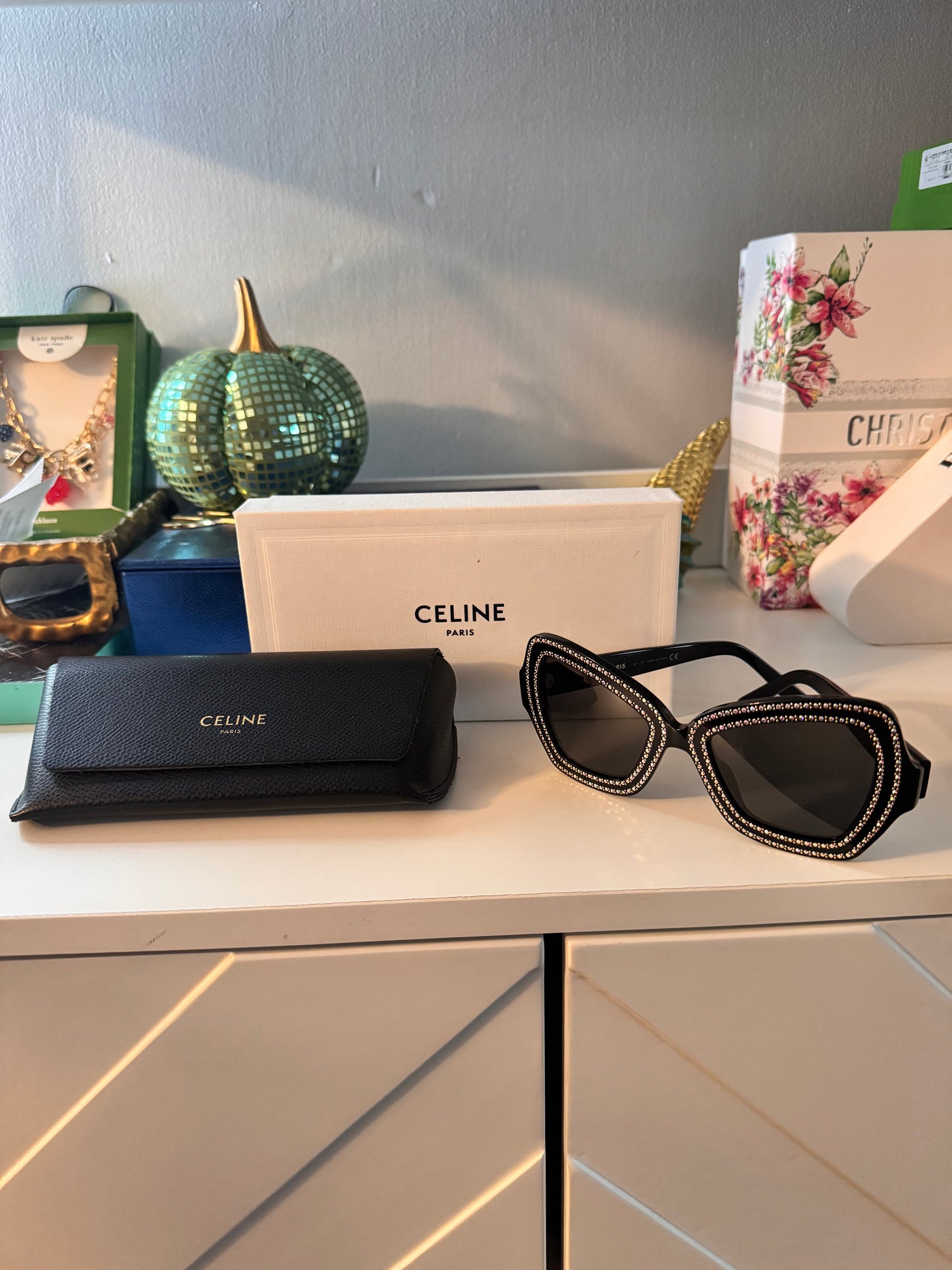 Celine Oversized Butterfly Rhinestone Sunglasses (Preowned)