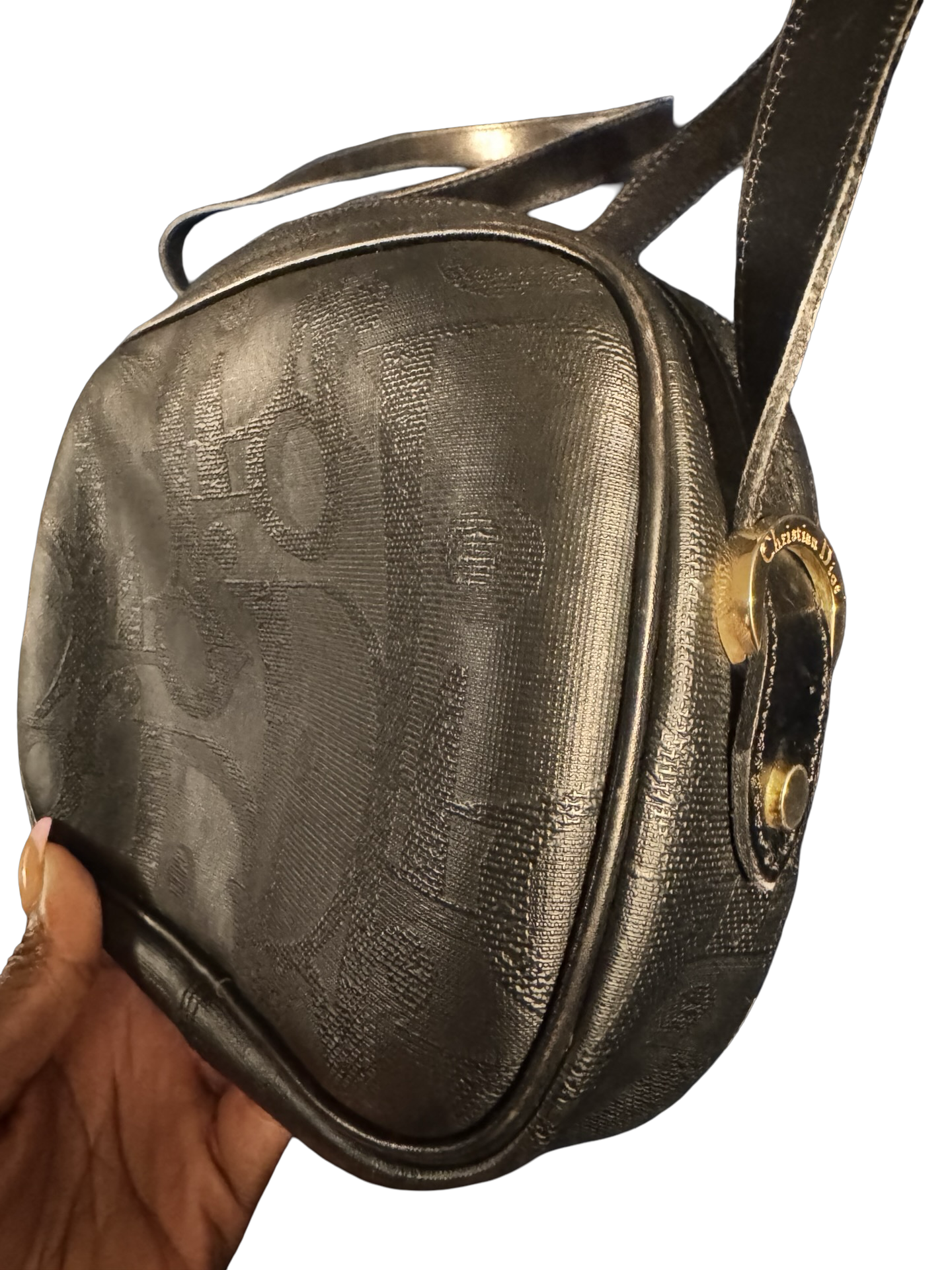 Christian Dior Oblique Crossbody Bag (Vintage)– Black Monogram with Gold Buckle