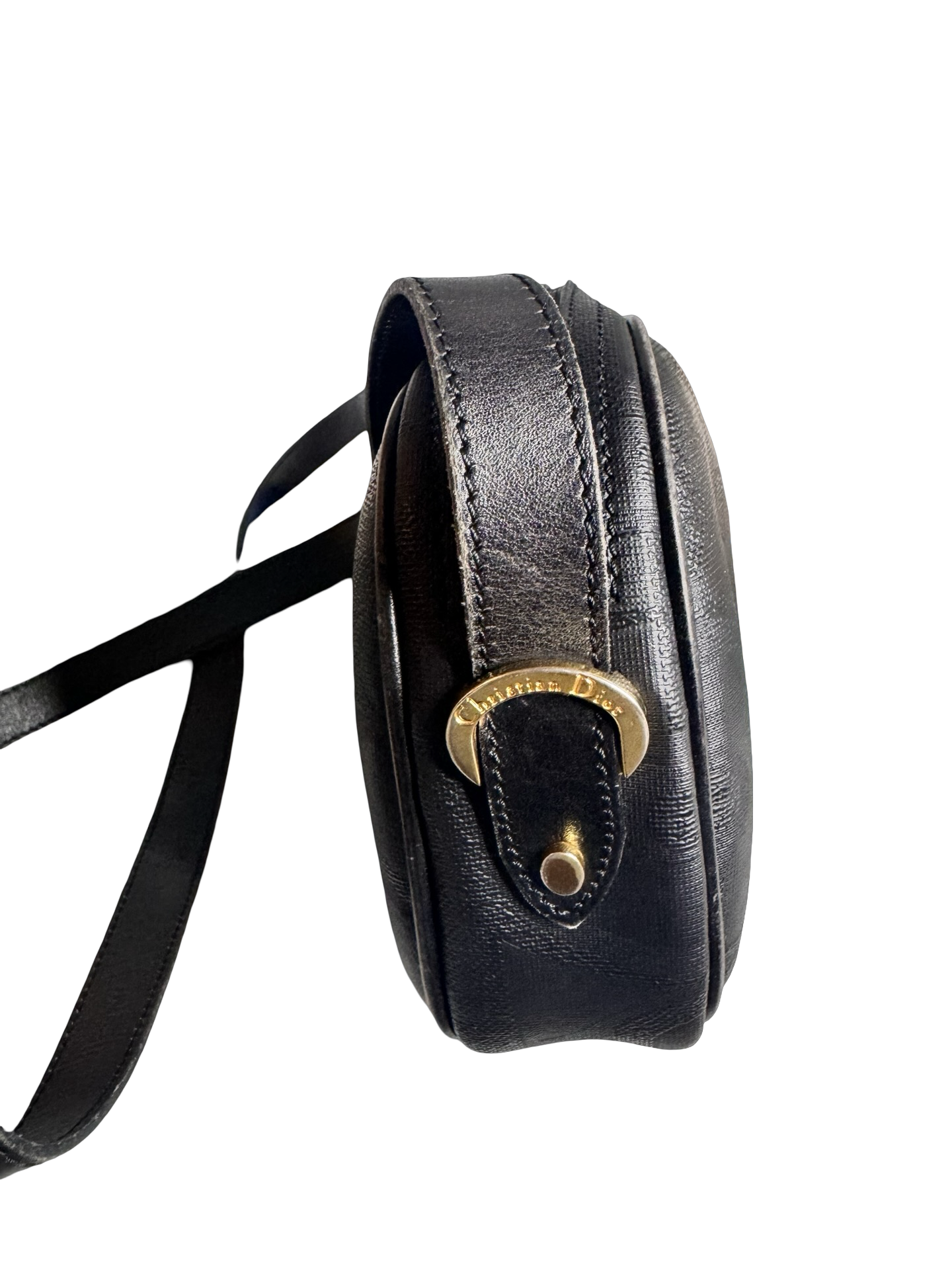 Christian Dior Oblique Crossbody Bag (Vintage)– Black Monogram with Gold Buckle