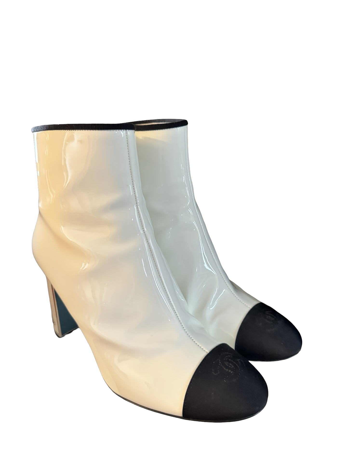 Chanel Patent Leather Cap-Toe Ankle Boots Preloved