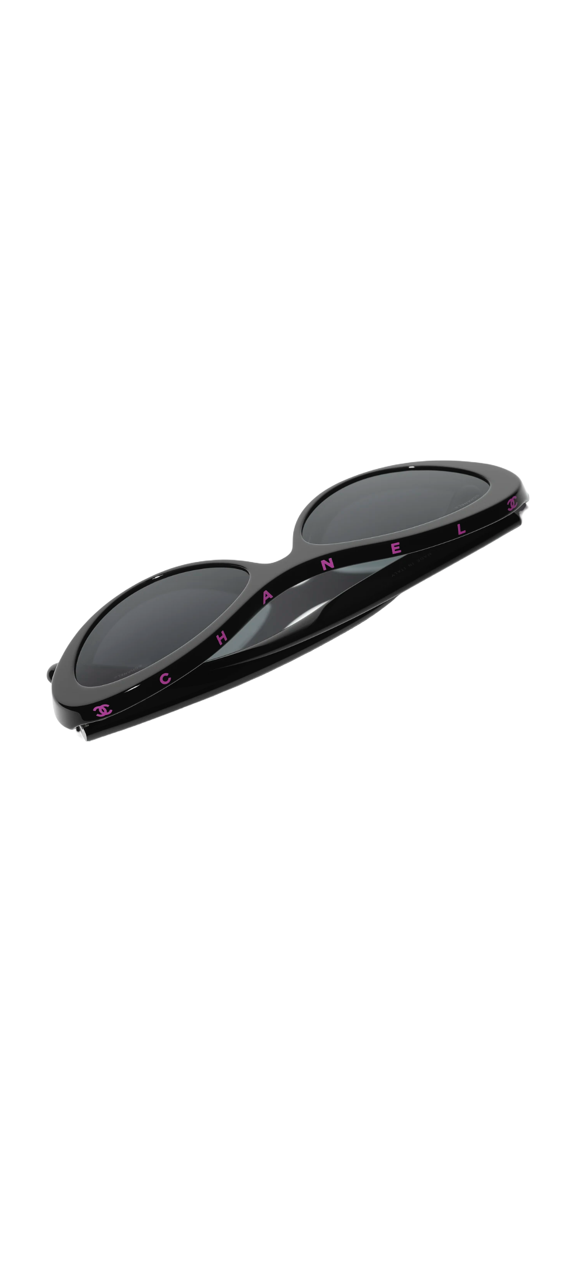 CHANEL Oval Sunglasses – Black with Pink Lettering (Pre-Loved)