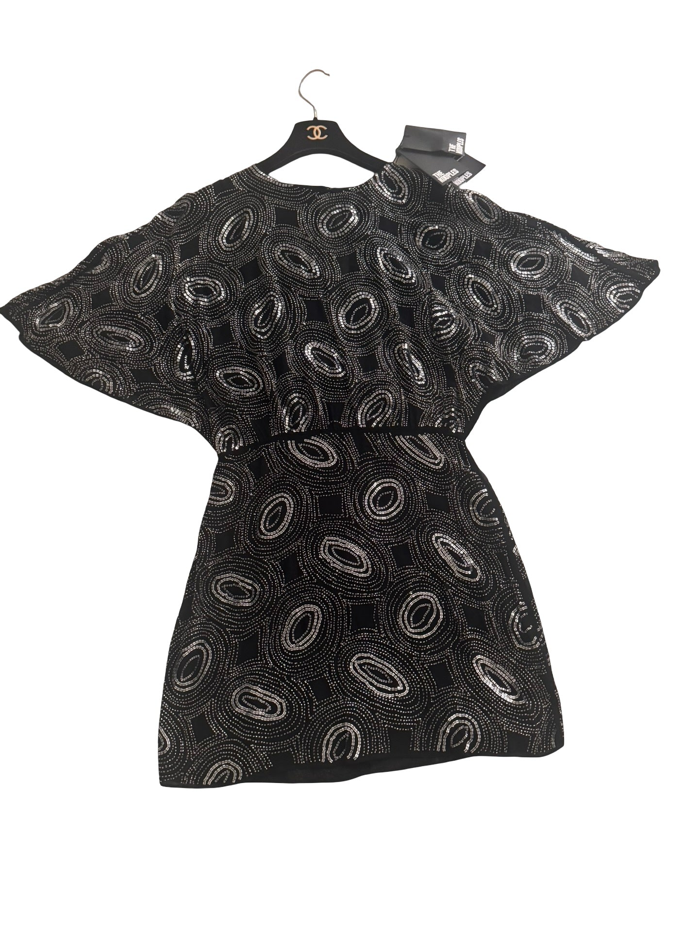 The Kooples Galaxy Embellished Mesh Mini Dress Black Silver