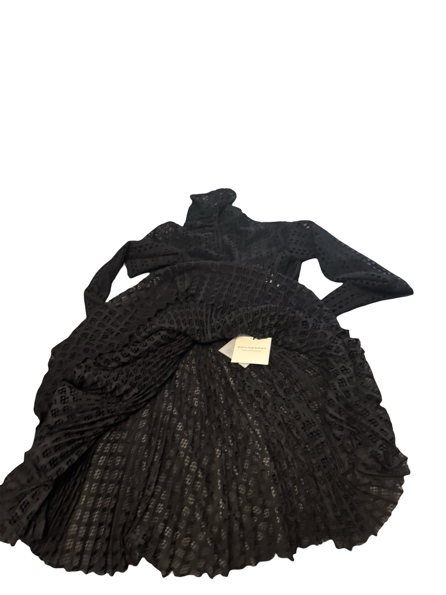 Philosophy di Lorenzo Serafini Black Open-Knit Pleated Mini Dress - IT 44 / US 8 - NWT