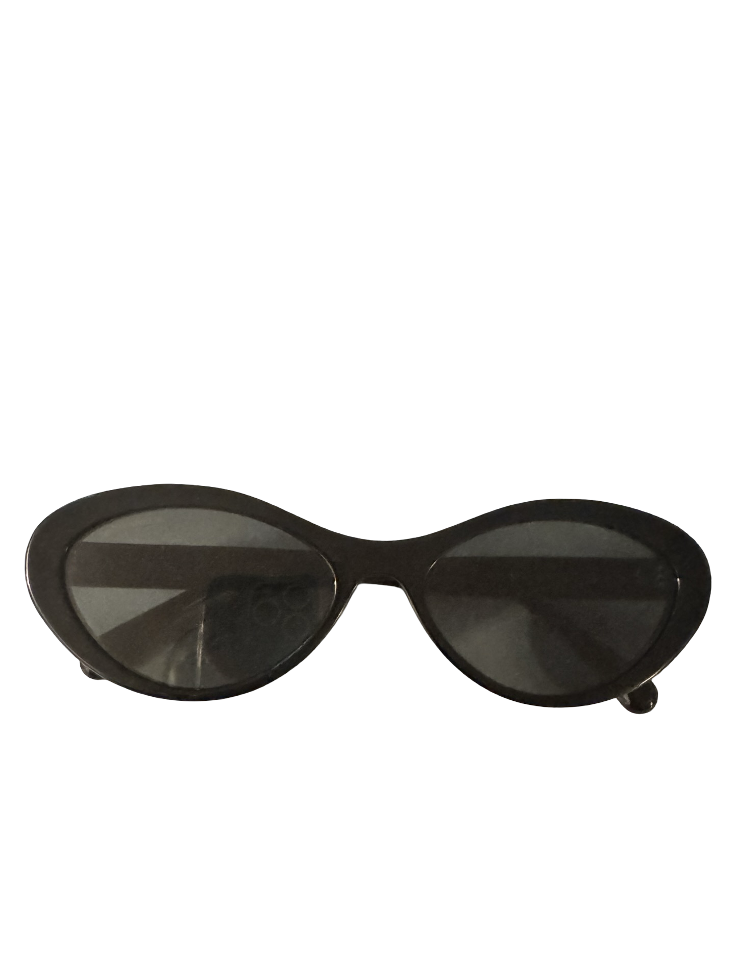 CHANEL Oval Sunglasses – Black with Pink Lettering (Pre-Loved)
