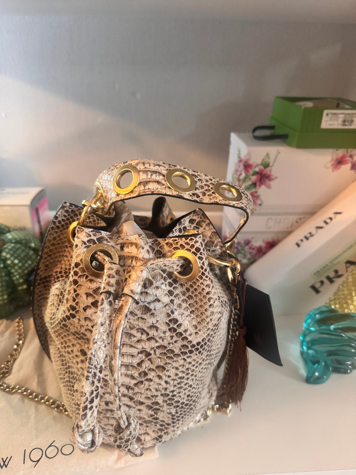 House of Harlow 1960 Snakeskin Print Bucket Bag NWT