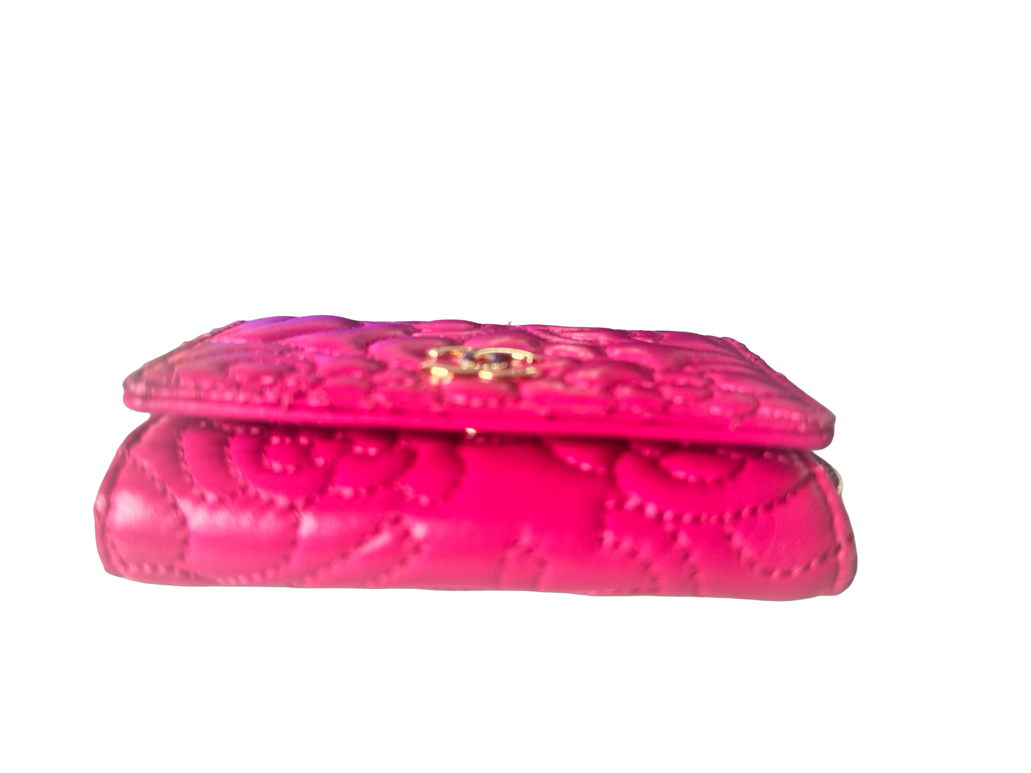 Chanel Camellia Stitch Lambskin Four Key Holder – Fuchsia with Gold Hardware