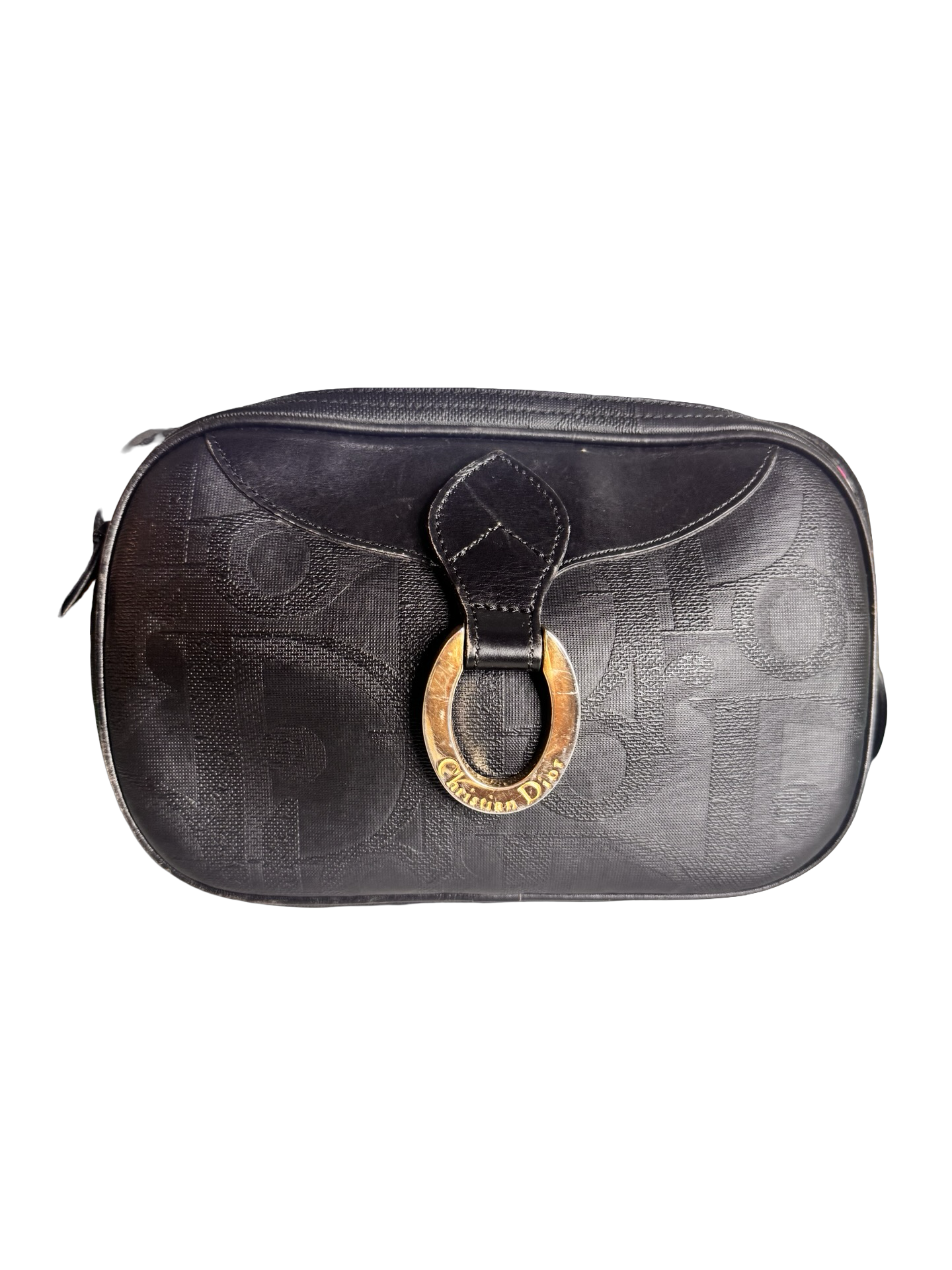 Christian Dior Oblique Crossbody Bag (Vintage)– Black Monogram with Gold Buckle