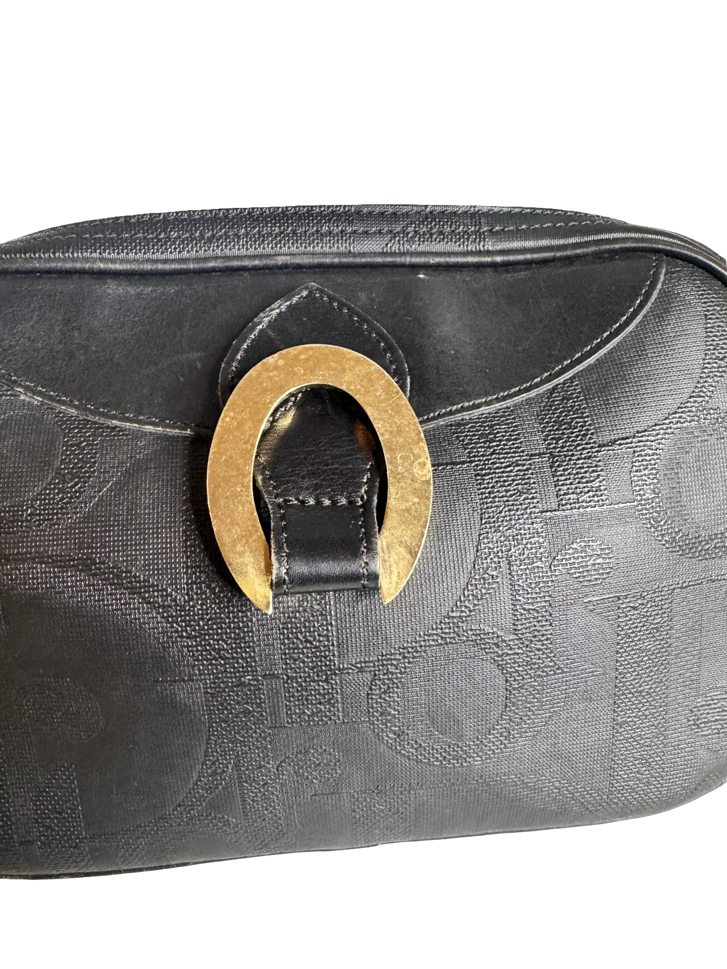 Christian Dior Oblique Crossbody Bag (Vintage)– Black Monogram with Gold Buckle