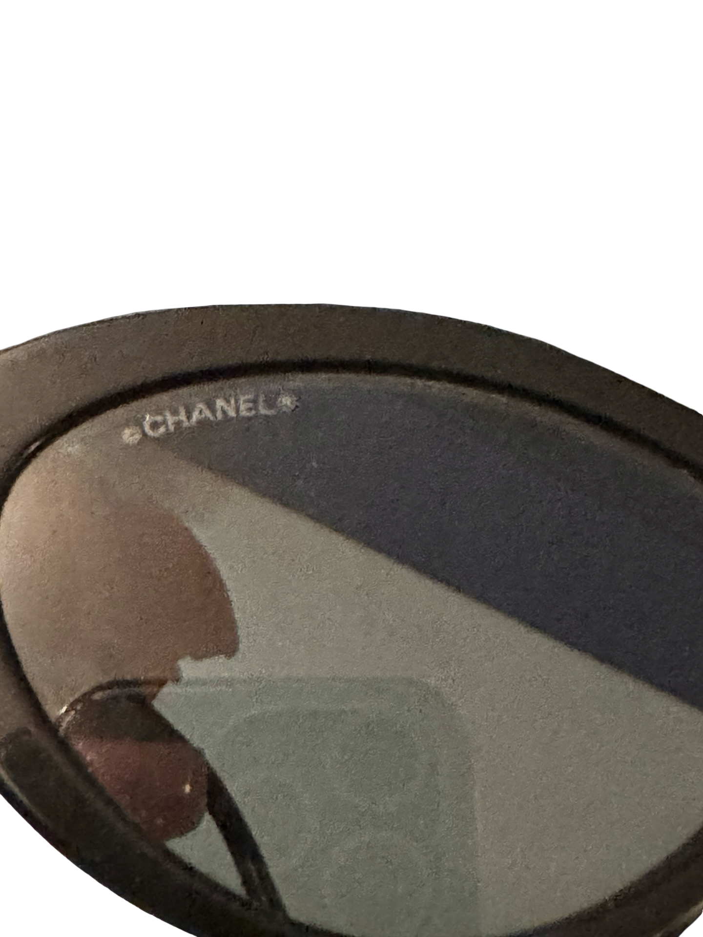 CHANEL Oval Sunglasses – Black with Pink Lettering (Pre-Loved)