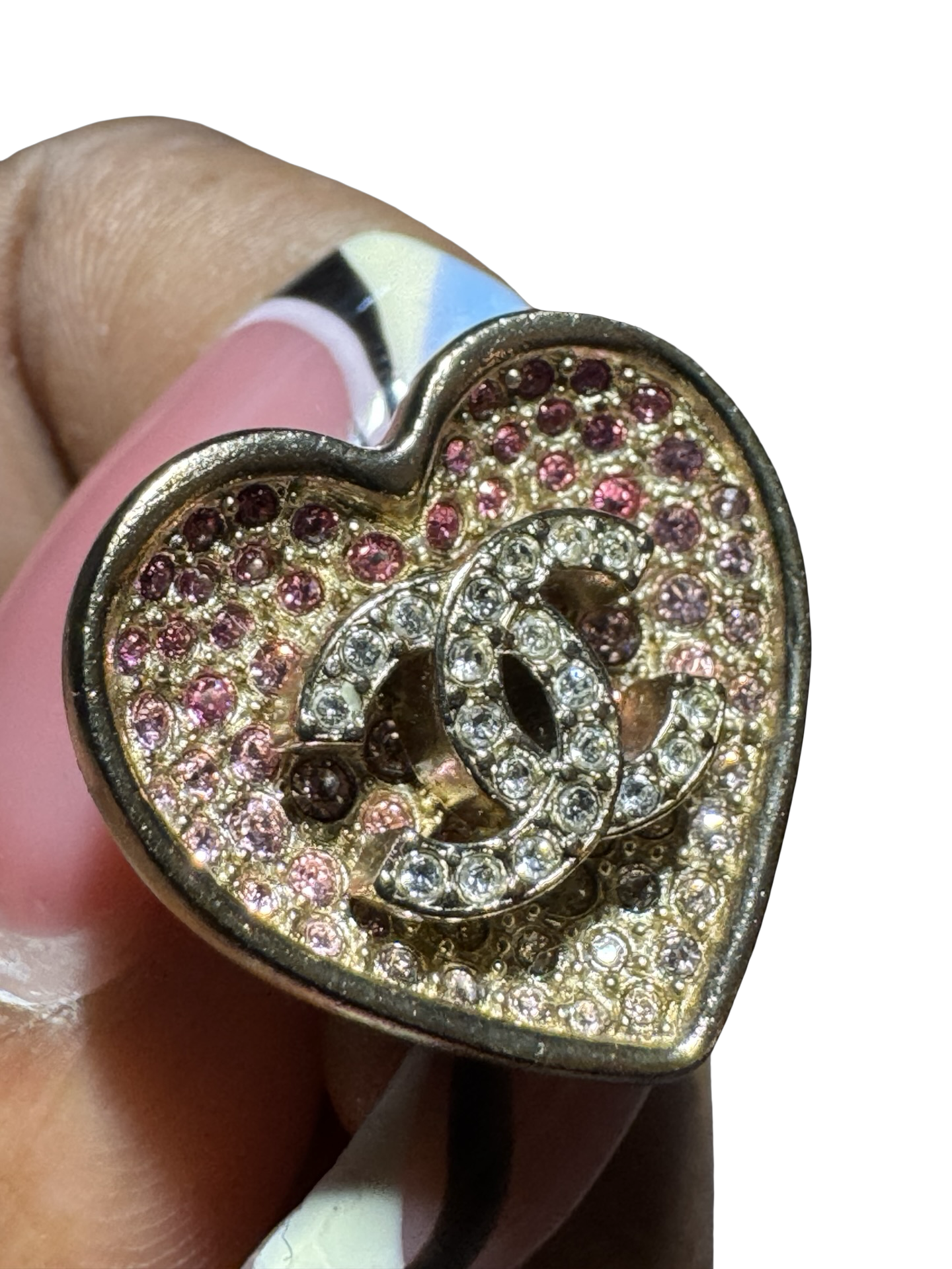 CHANEL 2023 Pink Ombré Heart CC Crystal Earrings (Preloved)