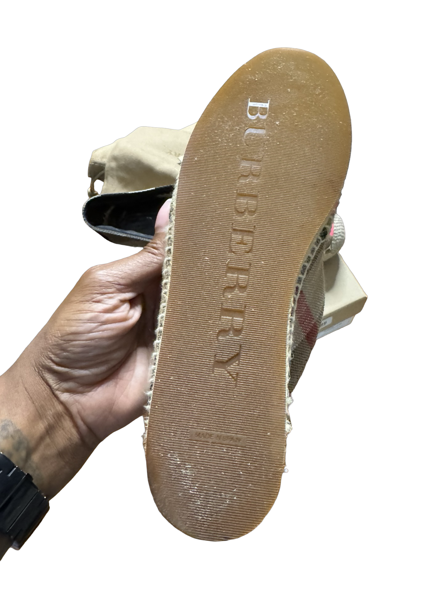 Burberry Neon Pink Tape & House Check Canvas Espadrilles Size 39 W/ Box
