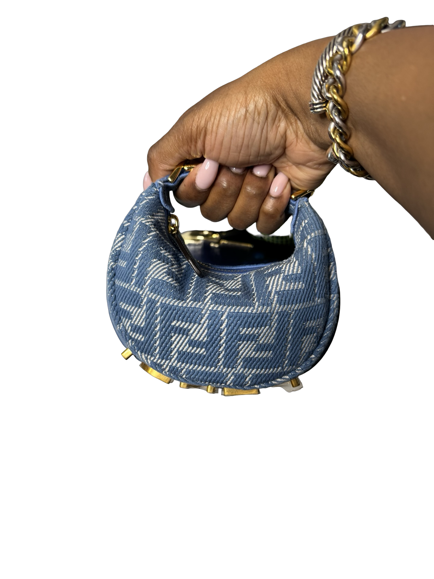 Nano Fendi Fendigraphy Hobo Bag in Denim-Effect Jacquard