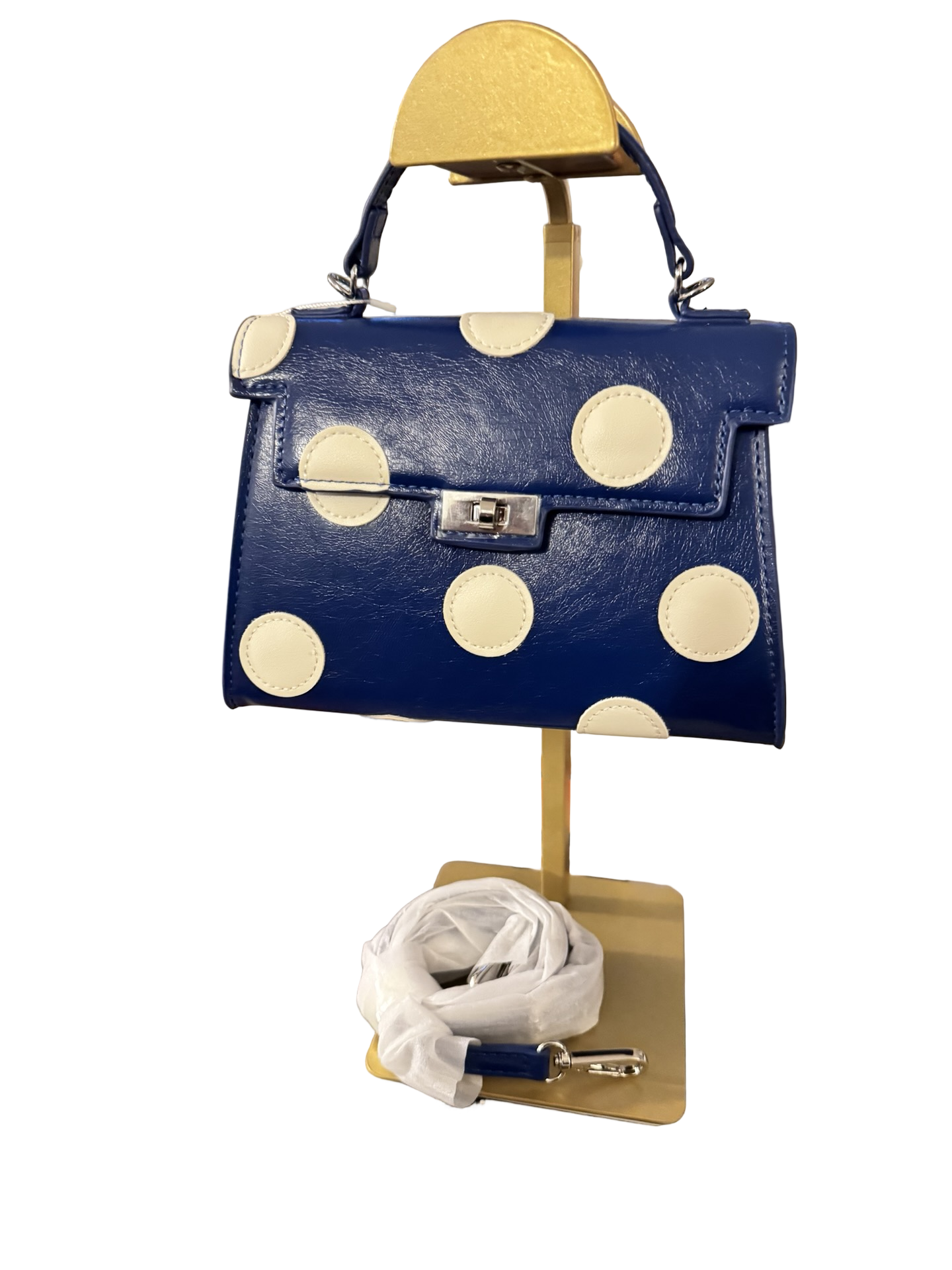 Melie Bianco Blue Polka Dot Mini Top-Handle Bag