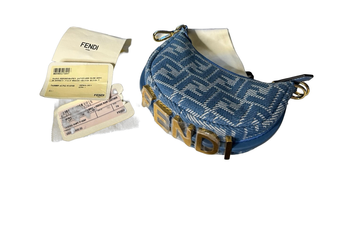 Nano Fendi Fendigraphy Hobo Bag in Denim-Effect Jacquard