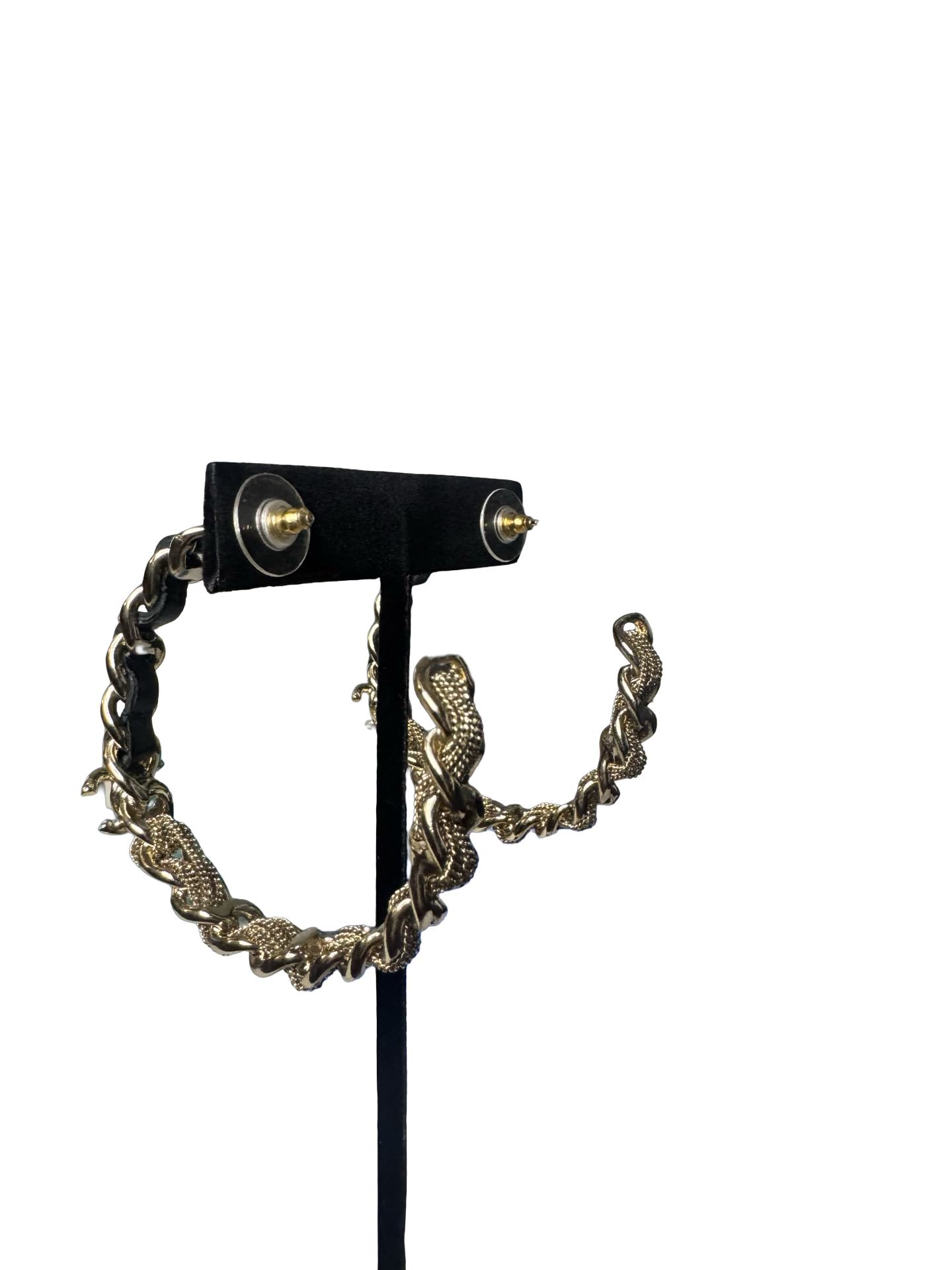 Chanel Spring/Summer 2020 Chain & Leather Hoop Earrings – Gold