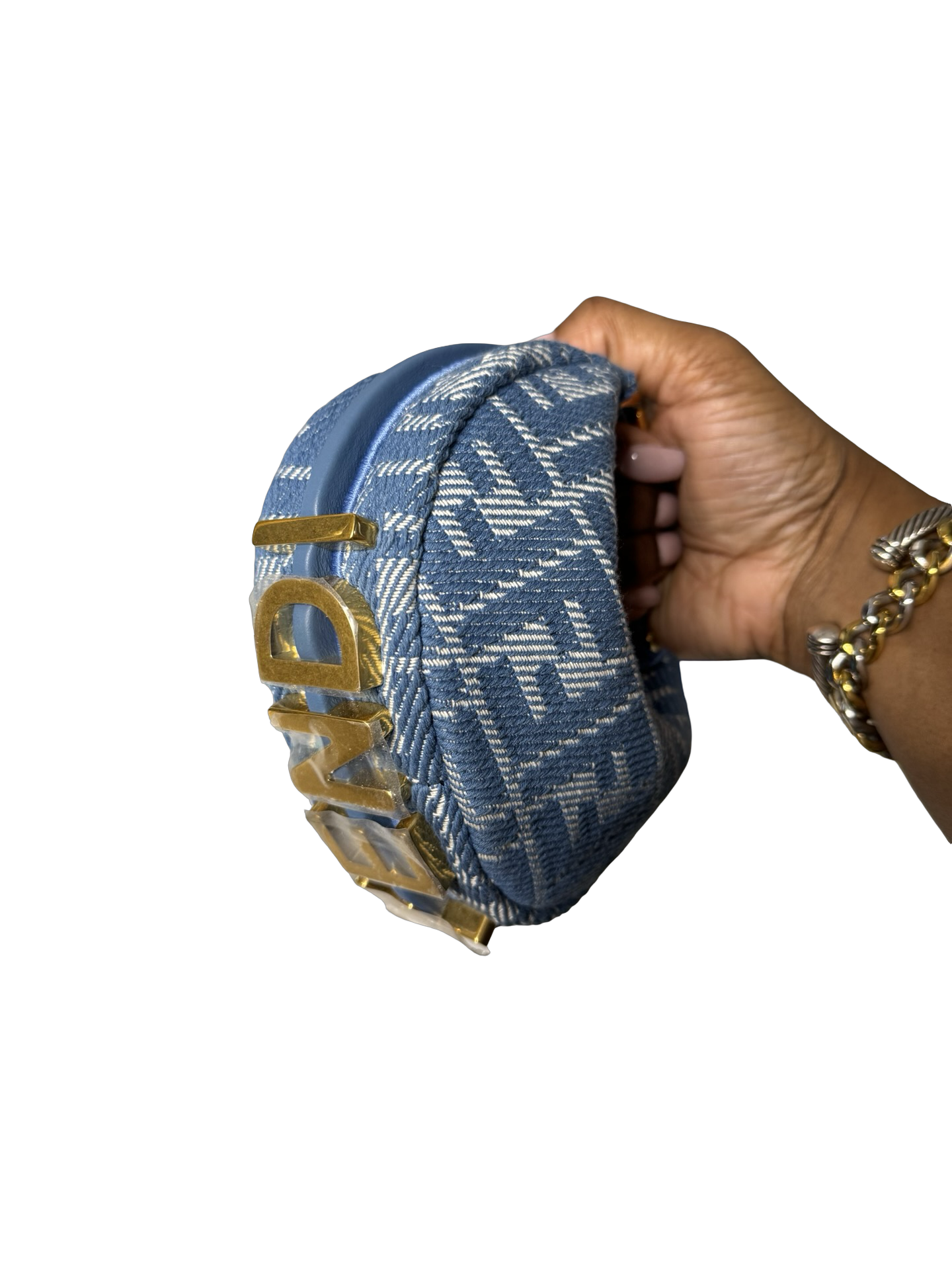 Nano Fendi Fendigraphy Hobo Bag in Denim-Effect Jacquard
