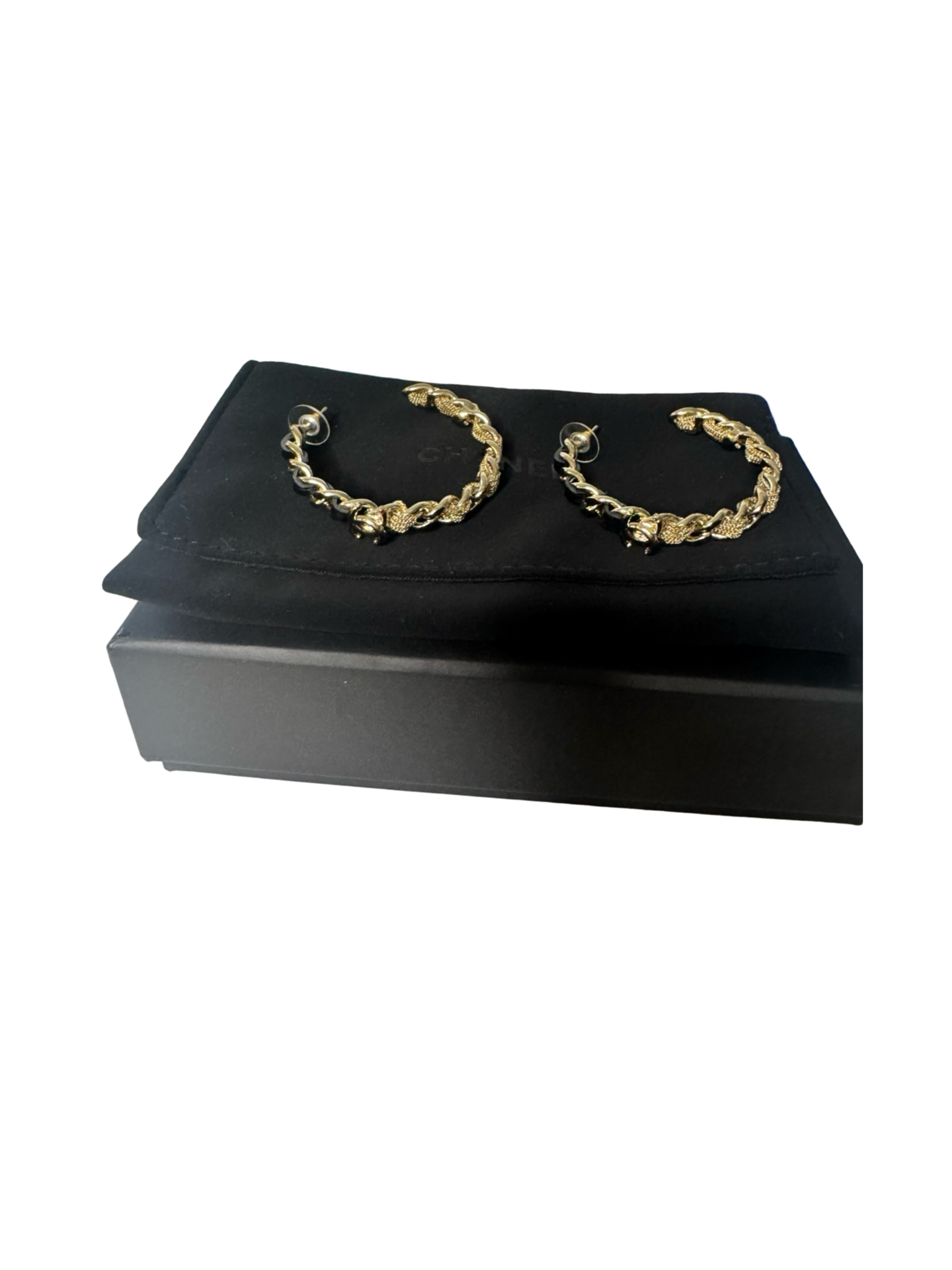 Chanel Spring/Summer 2020 Chain & Leather Hoop Earrings – Gold