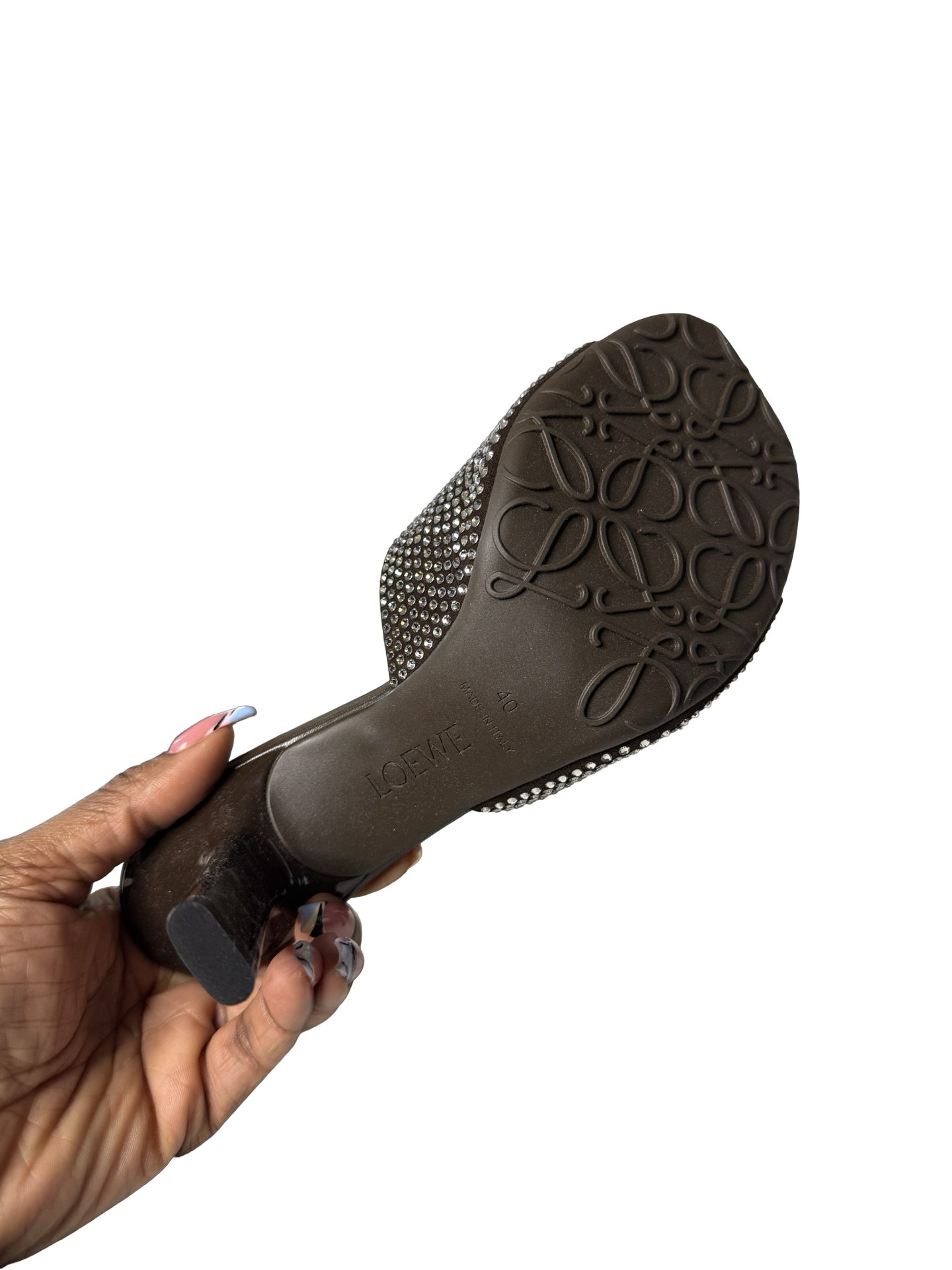 Loewe Petal Crystal Mules – Shiitake (New in Box)