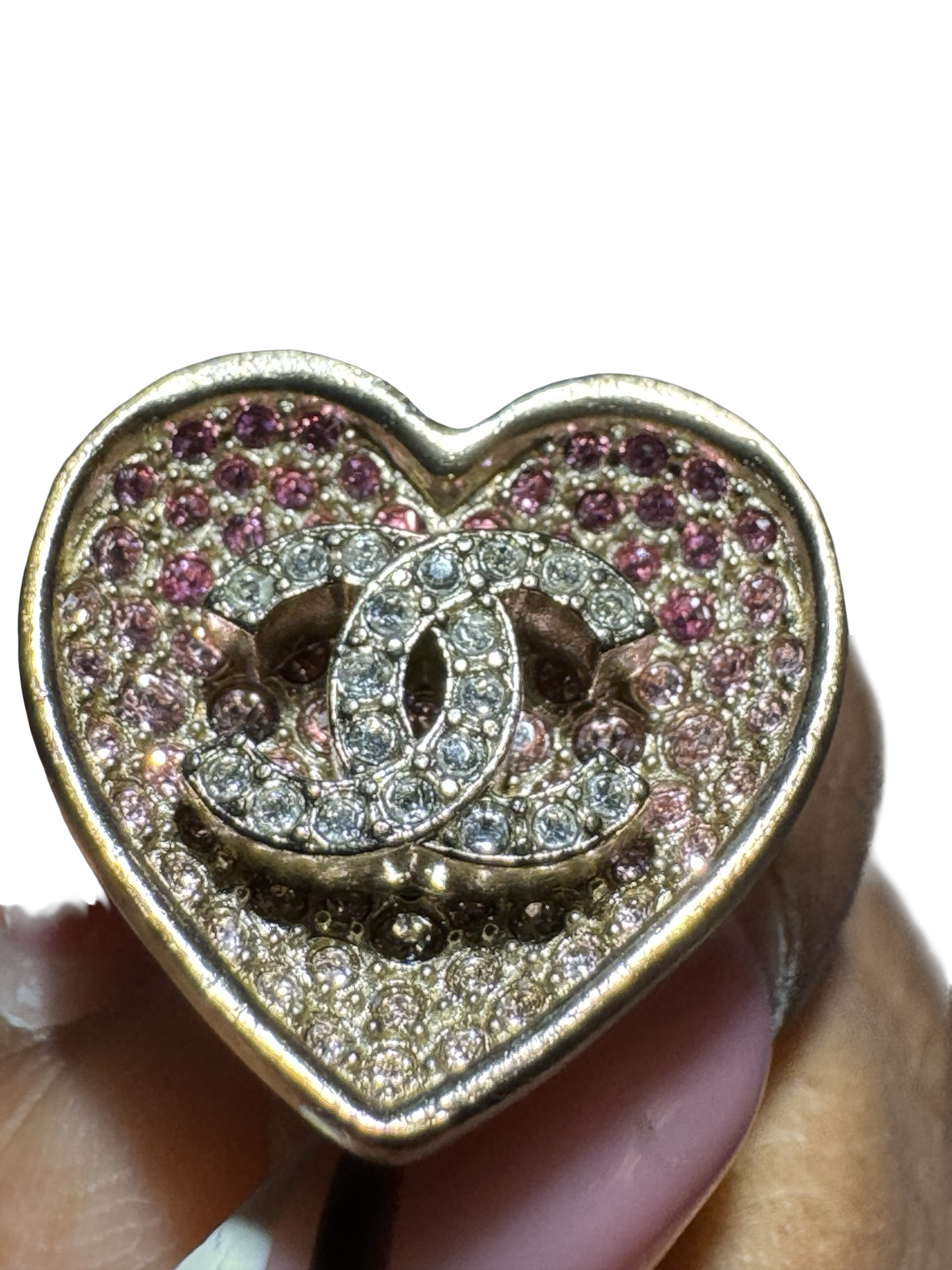CHANEL 2023 Pink Ombré Heart CC Crystal Earrings (Preloved)