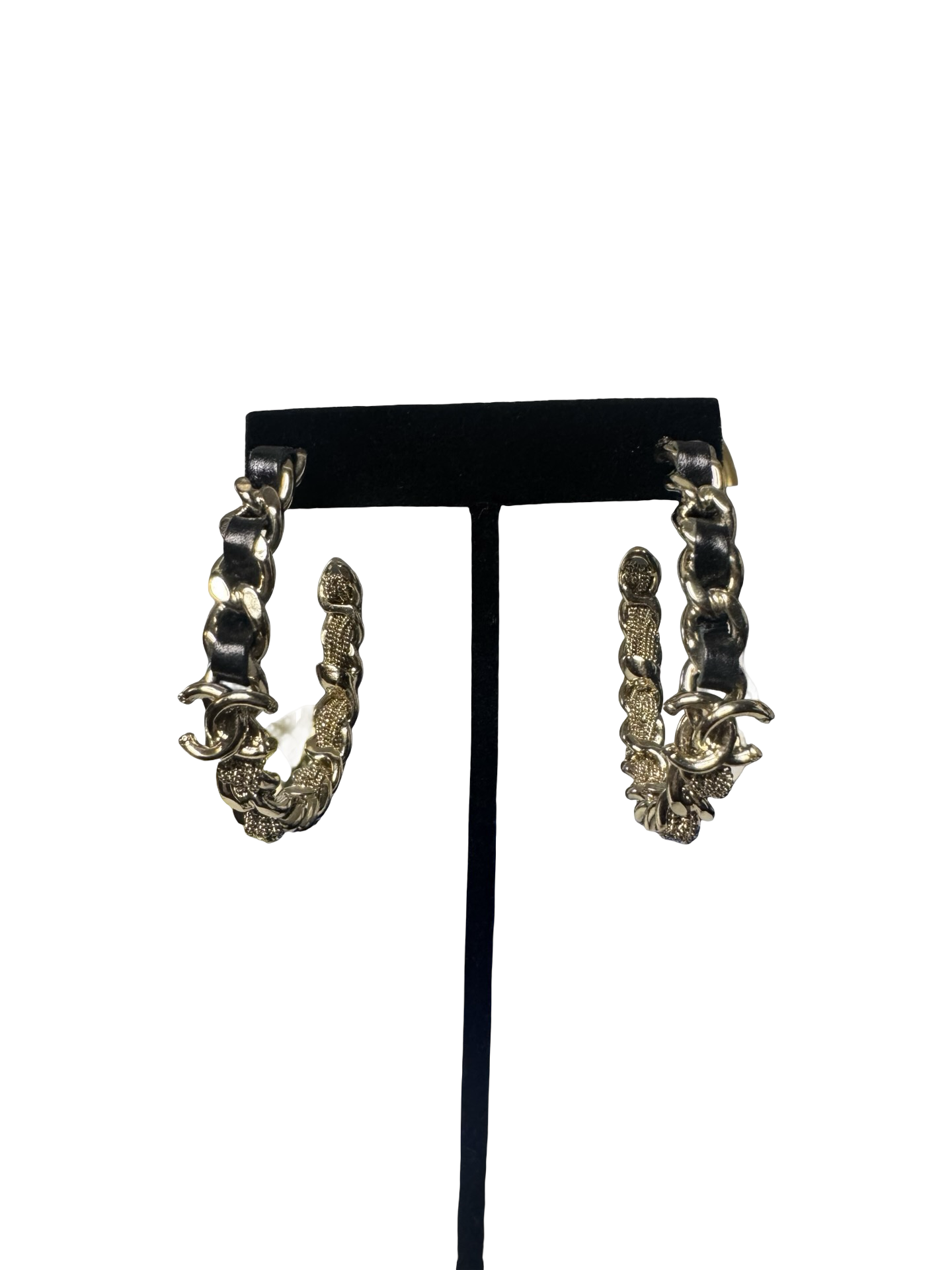 Chanel Spring/Summer 2020 Chain & Leather Hoop Earrings – Gold