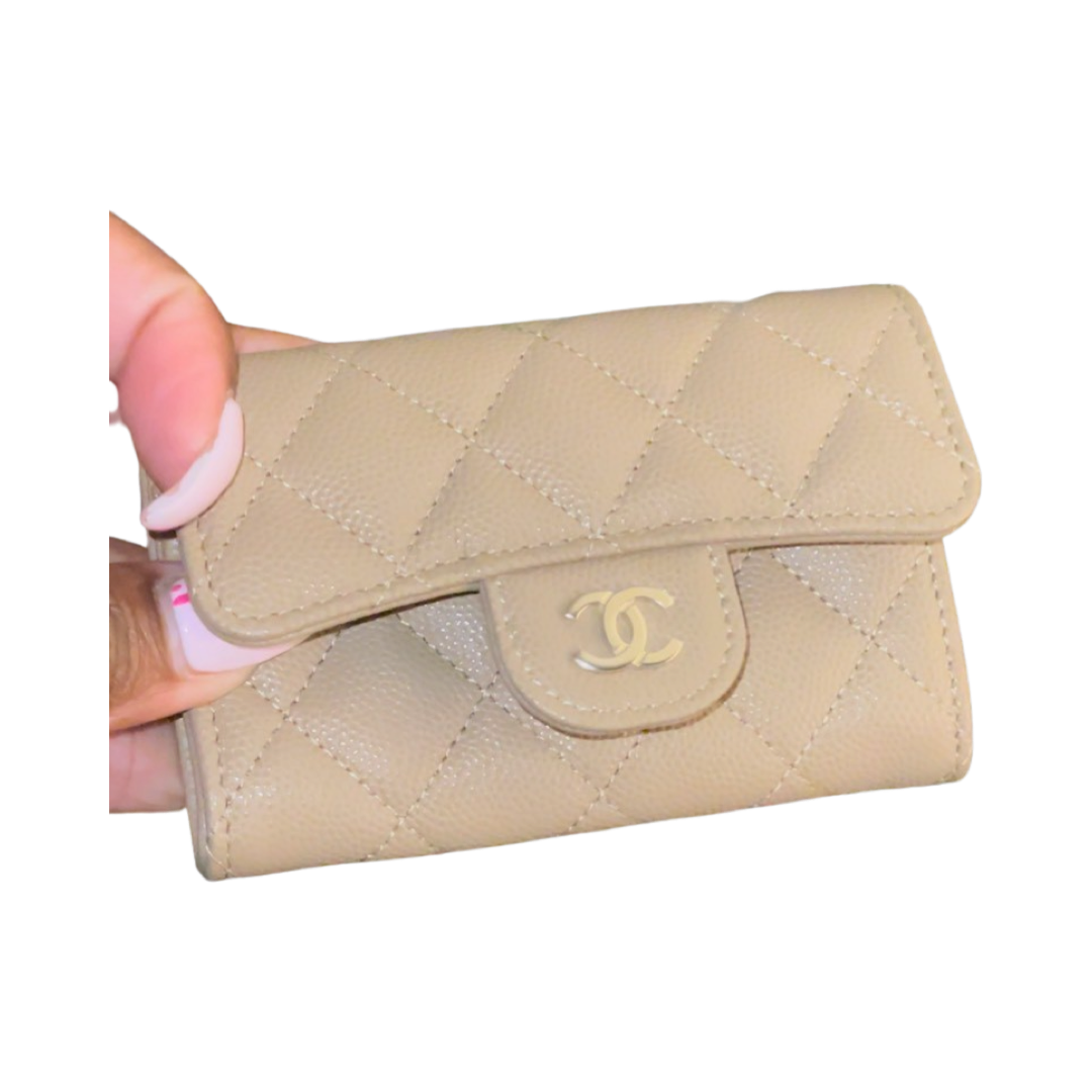 CHANEL 22A Beige/ Caramel Classic Flap Caviar Leather Card Holder NWT