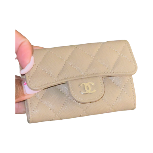 CHANEL 22A Beige/ Caramel Classic Flap Caviar Leather Card Holder NWT