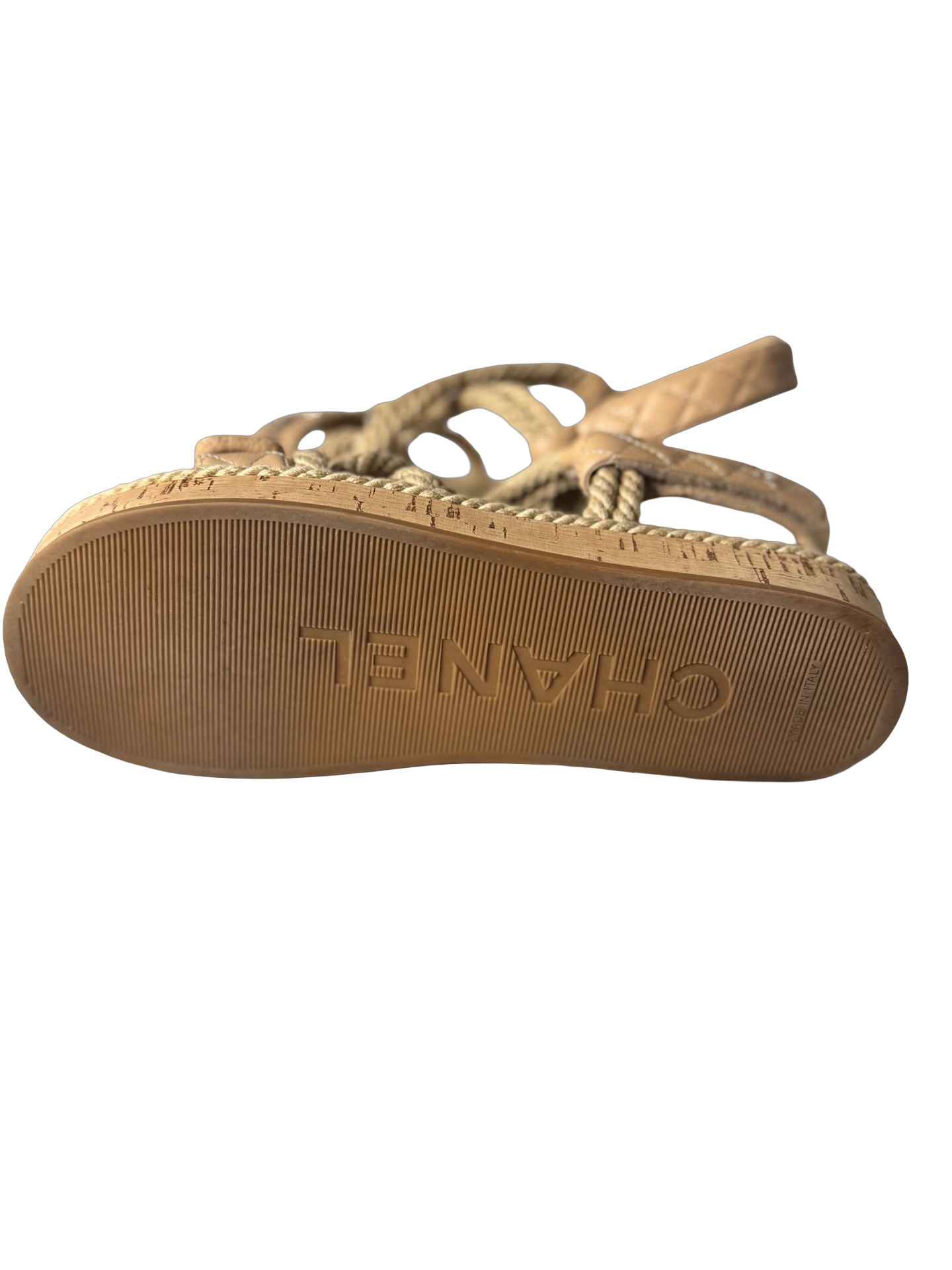 Chanel Cord Lambskin Quilted Logo Sandals in beige Sz41 (Preowned)