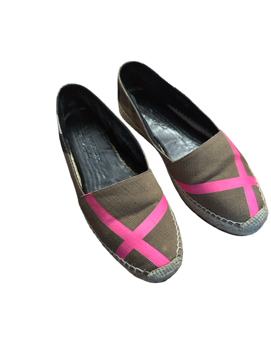 Burberry Neon Pink Tape & House Check Canvas Espadrilles Size 39 W/ Box