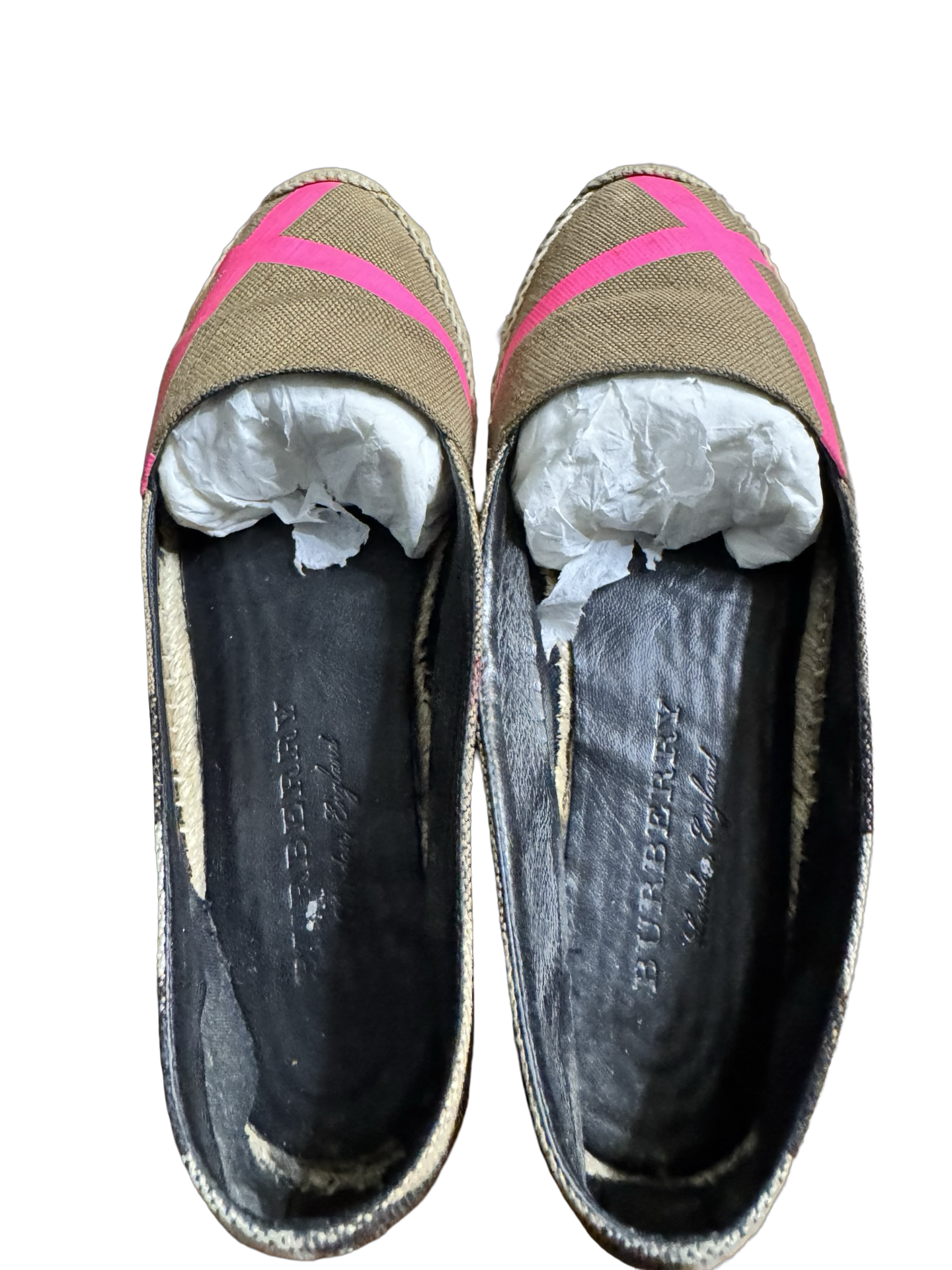 Burberry Neon Pink Tape & House Check Canvas Espadrilles Size 39 W/ Box