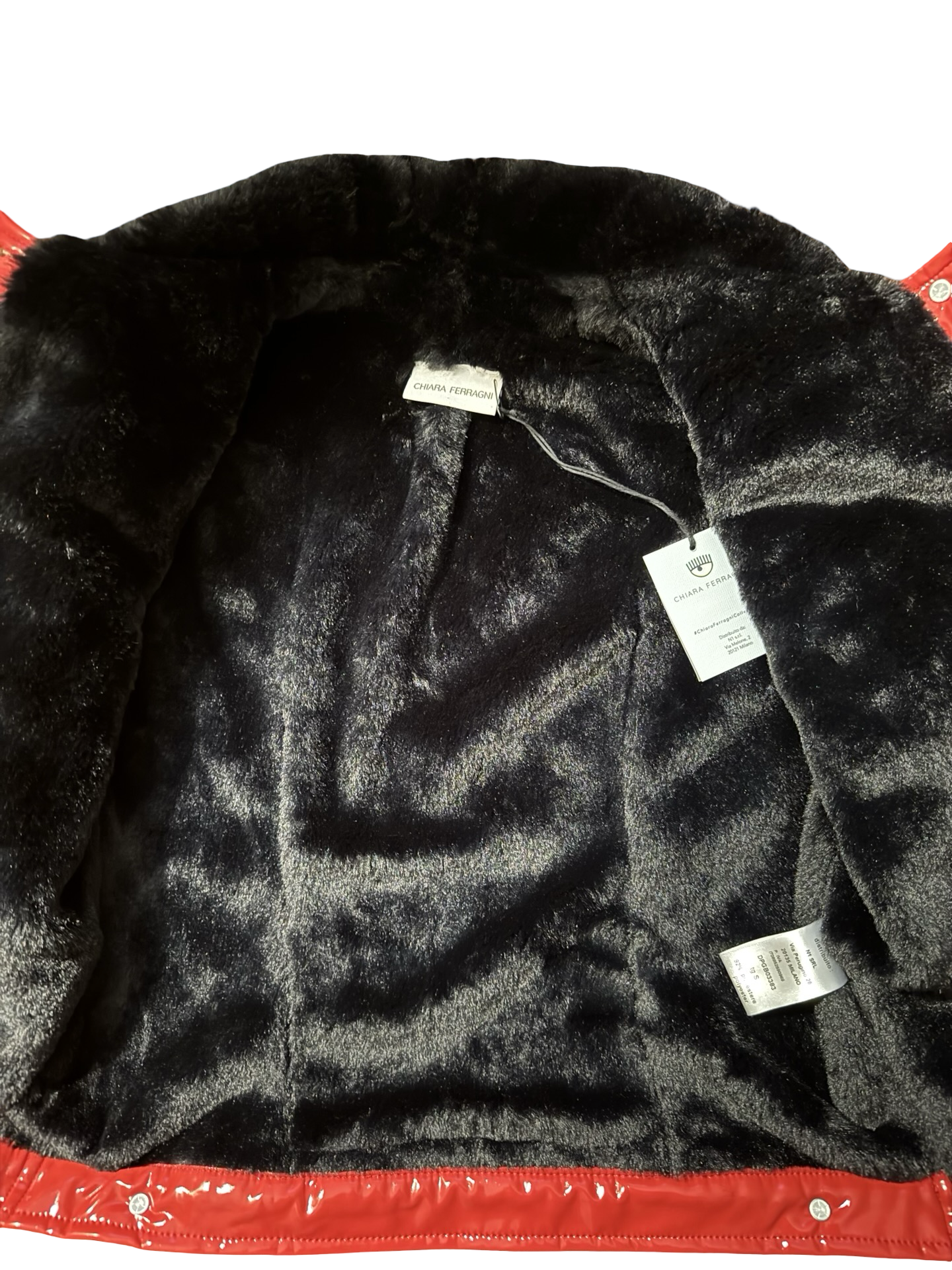 Chiara Ferragni Red Vinyl Faux-Fur Lined Jacket