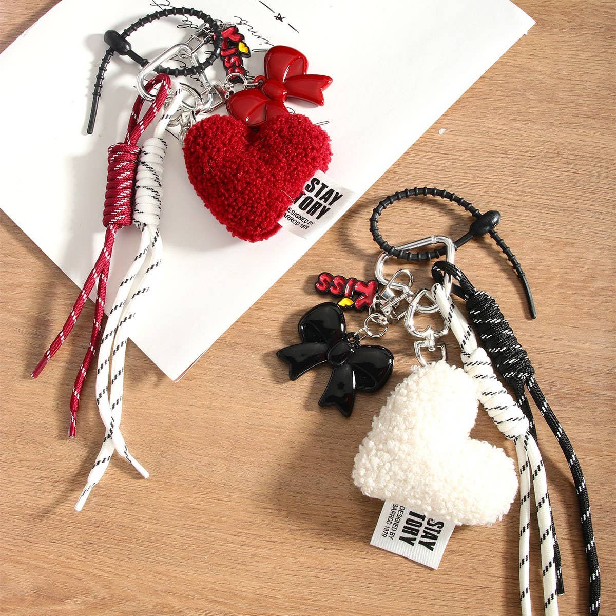 Chic Heart Bow Bag Charm with Braided Strap