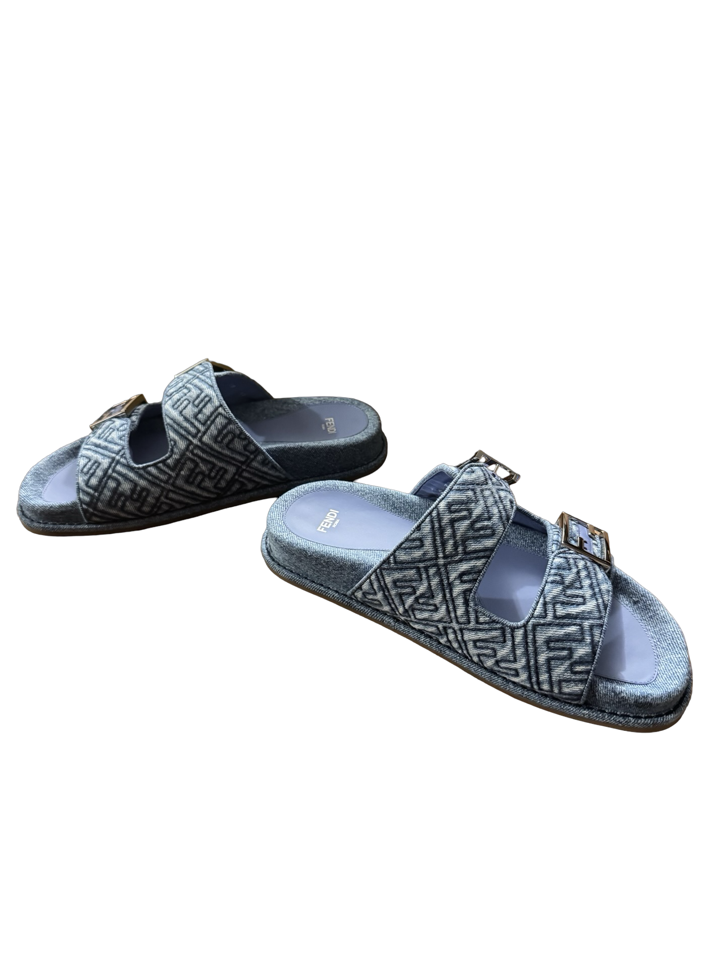 Fendi FF Motif Denim Canvas Slide Sandals – Brand New in Box