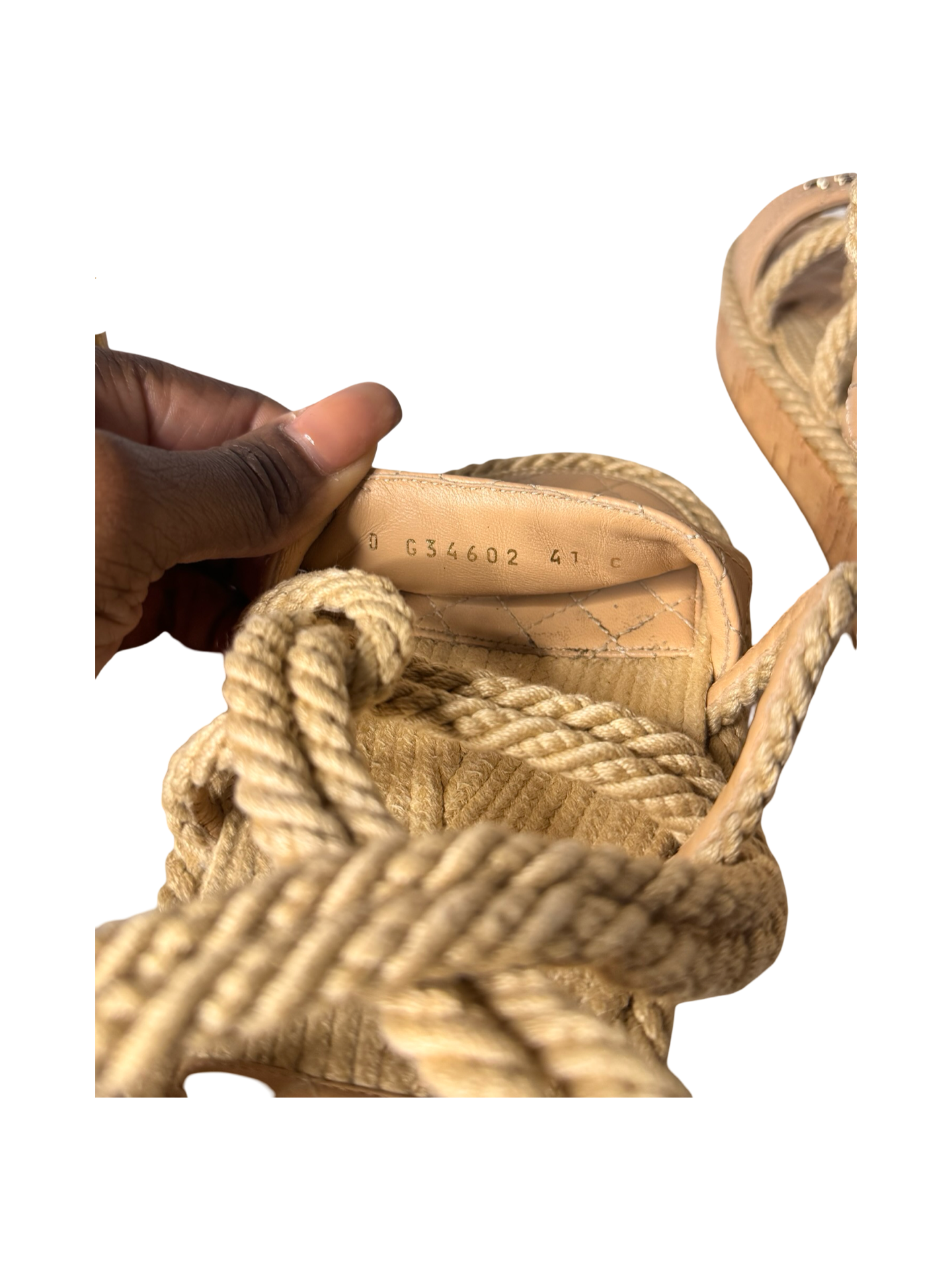 Chanel Cord Lambskin Quilted Logo Sandals in beige Sz41 (Preowned)