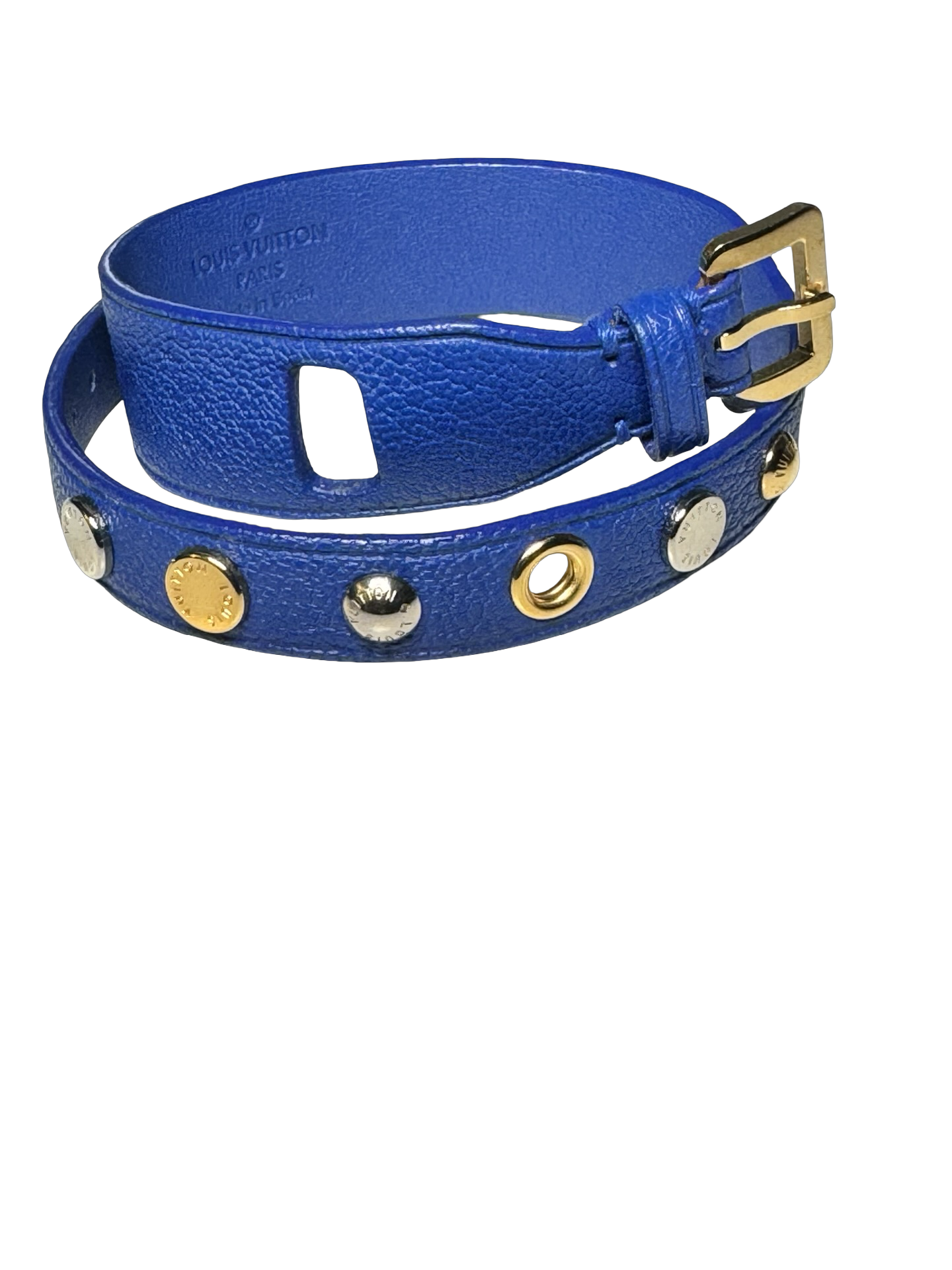Louis Vuitton Blue Spike It Leather Bracelet – Size 17
