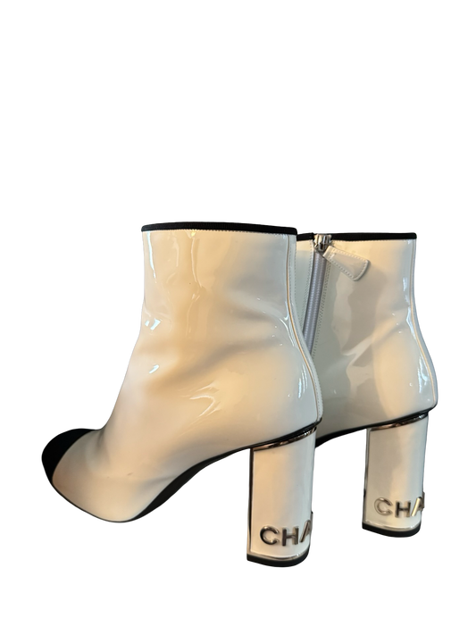 Chanel Patent Leather Cap-Toe Ankle Boots Preloved
