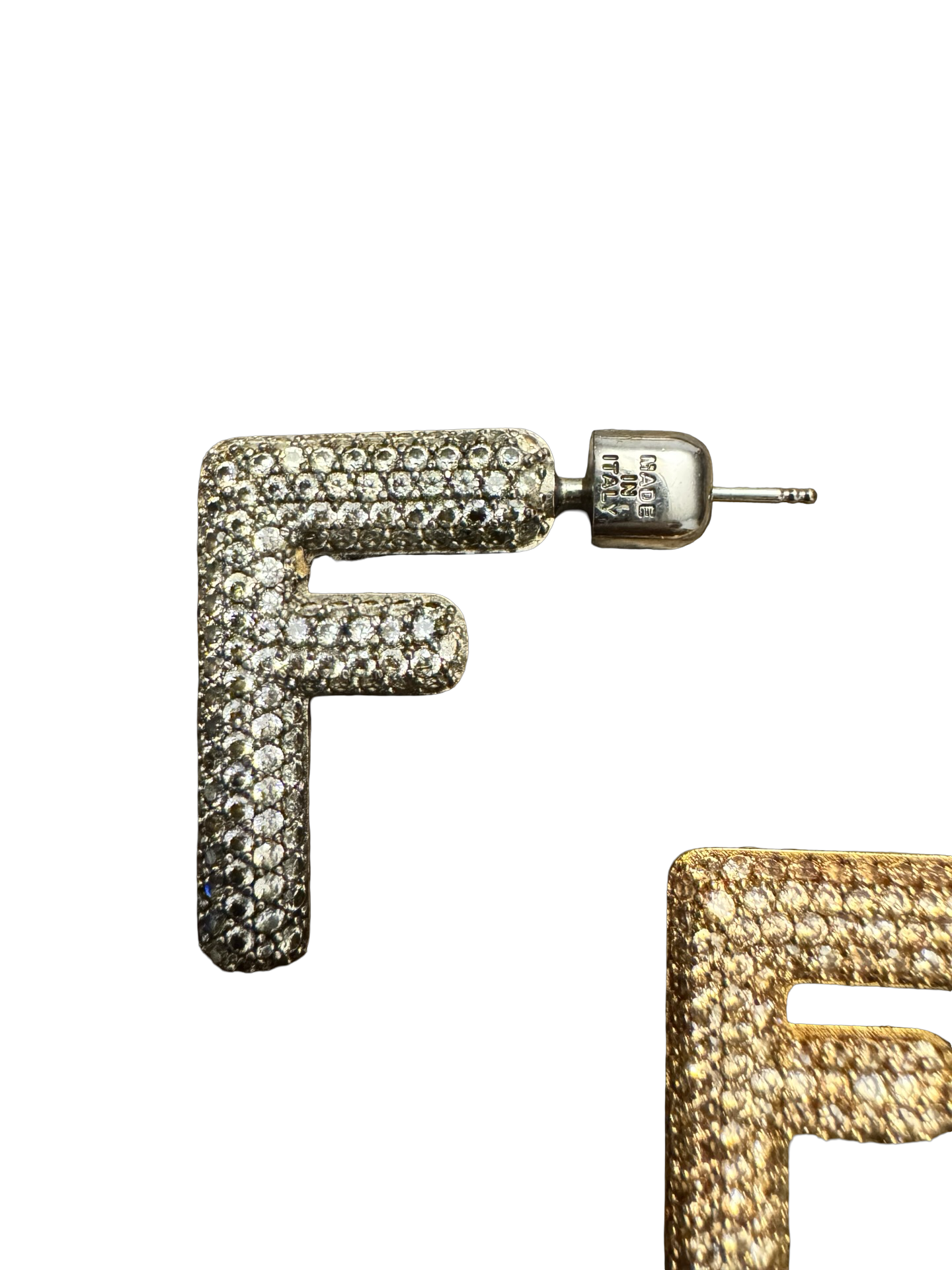Fendi Crystal FF Logo Stud Earrings - Gold & Silver Mix
