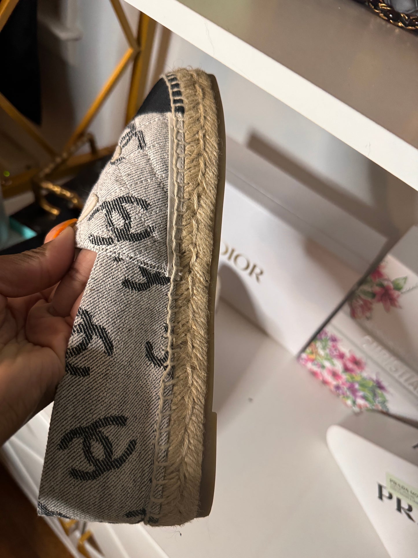 Chanel 22A Cotton Jacquard and Grosgrain Espadrilles SZ39 Preloved