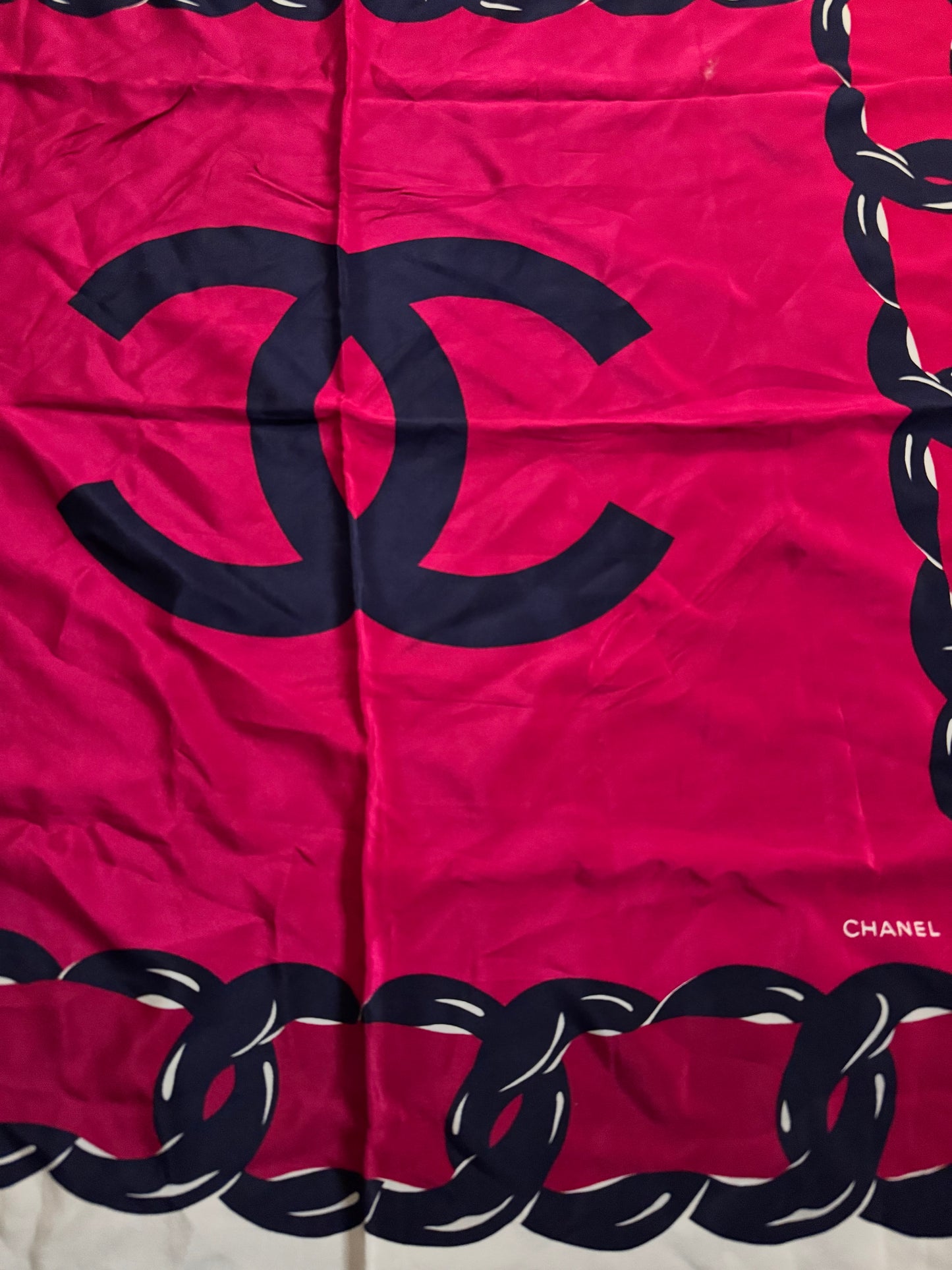 Chanel CC Silk Chain Border Square Scarf Preloved