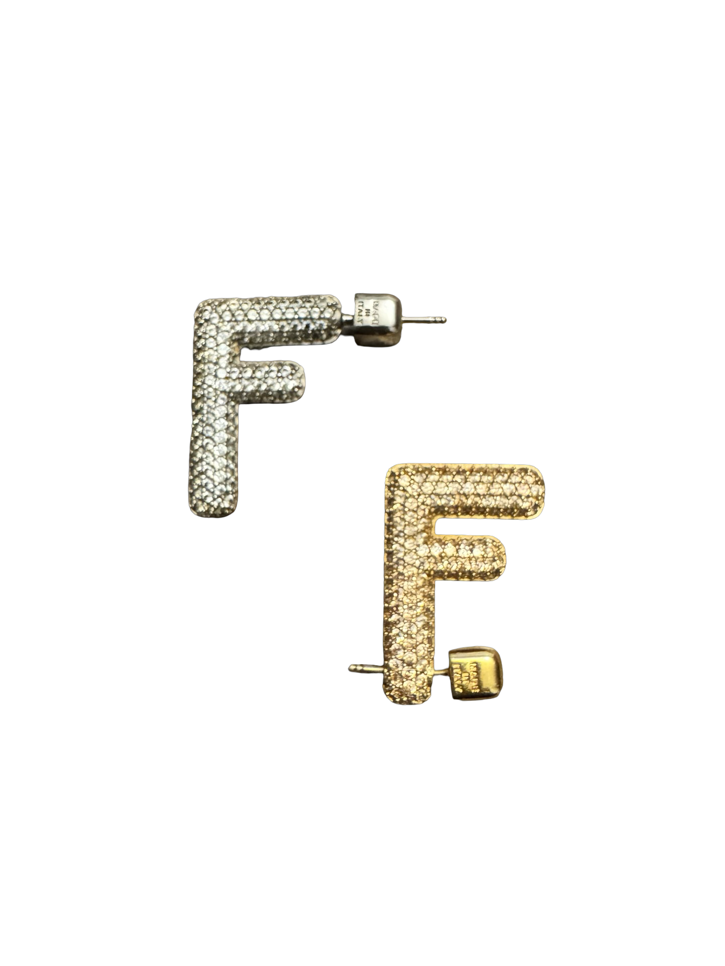 Fendi Crystal FF Logo Stud Earrings - Gold & Silver Mix