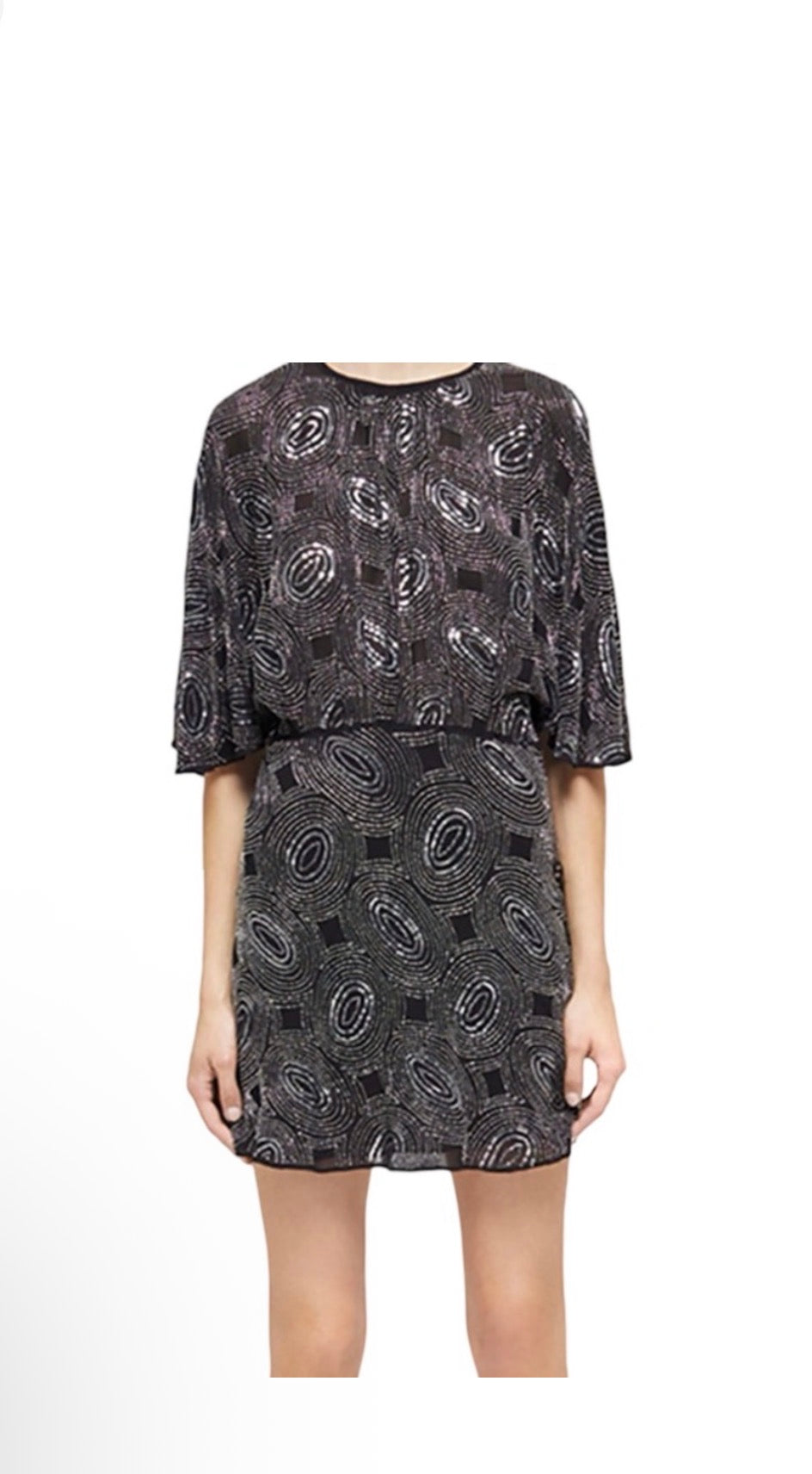 The Kooples Galaxy Embellished Mesh Mini Dress Black Silver
