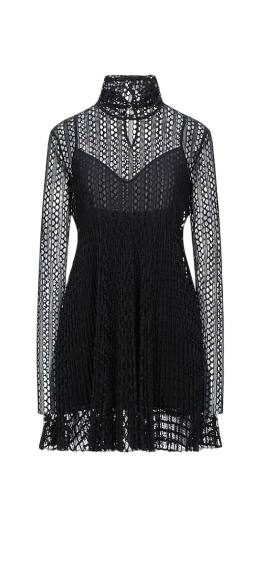 Philosophy di Lorenzo Serafini Black Open-Knit Pleated Mini Dress - IT 44 / US 8 - NWT