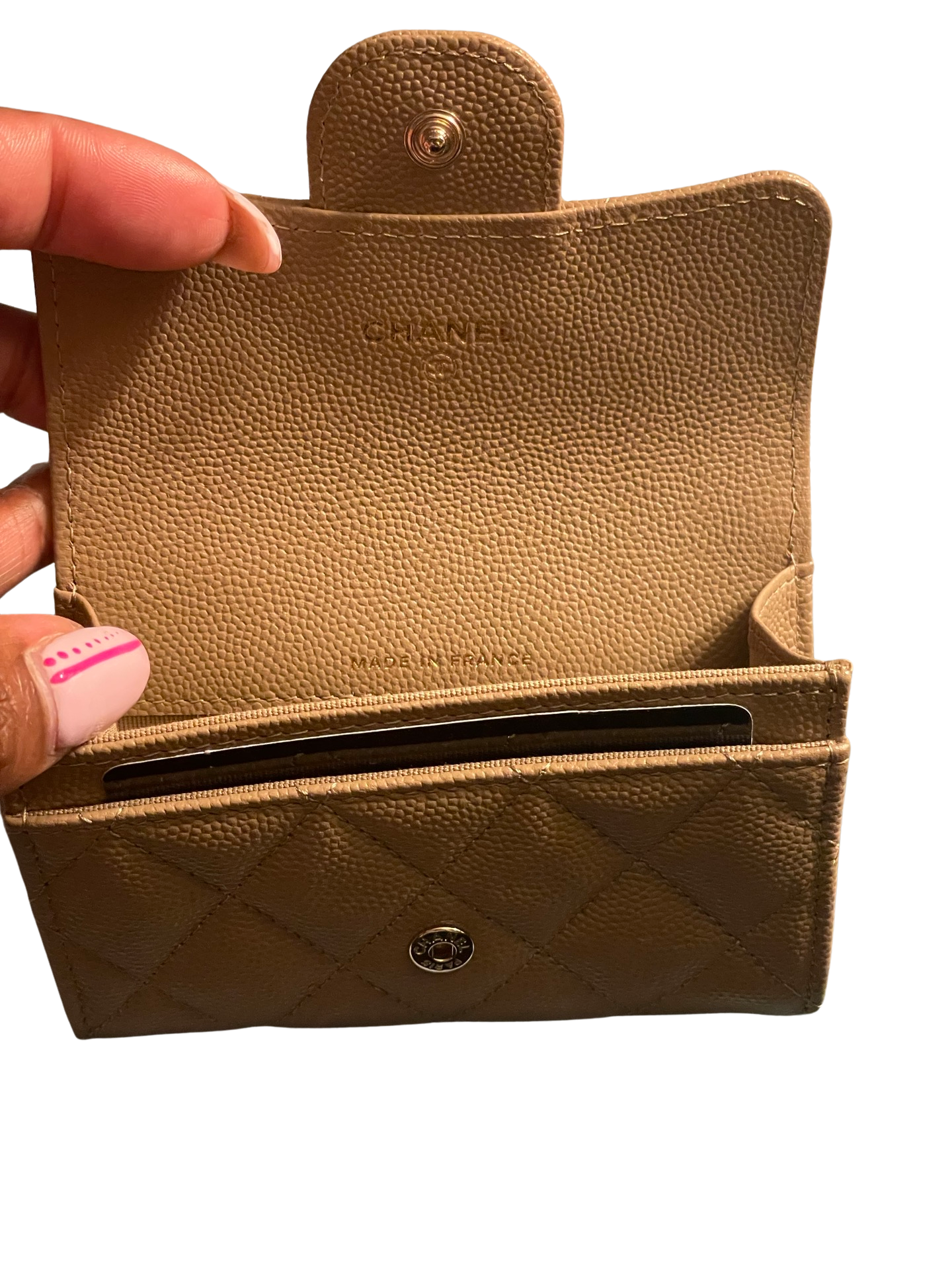 CHANEL 22A Beige/ Caramel Classic Flap Caviar Leather Card Holder NWT